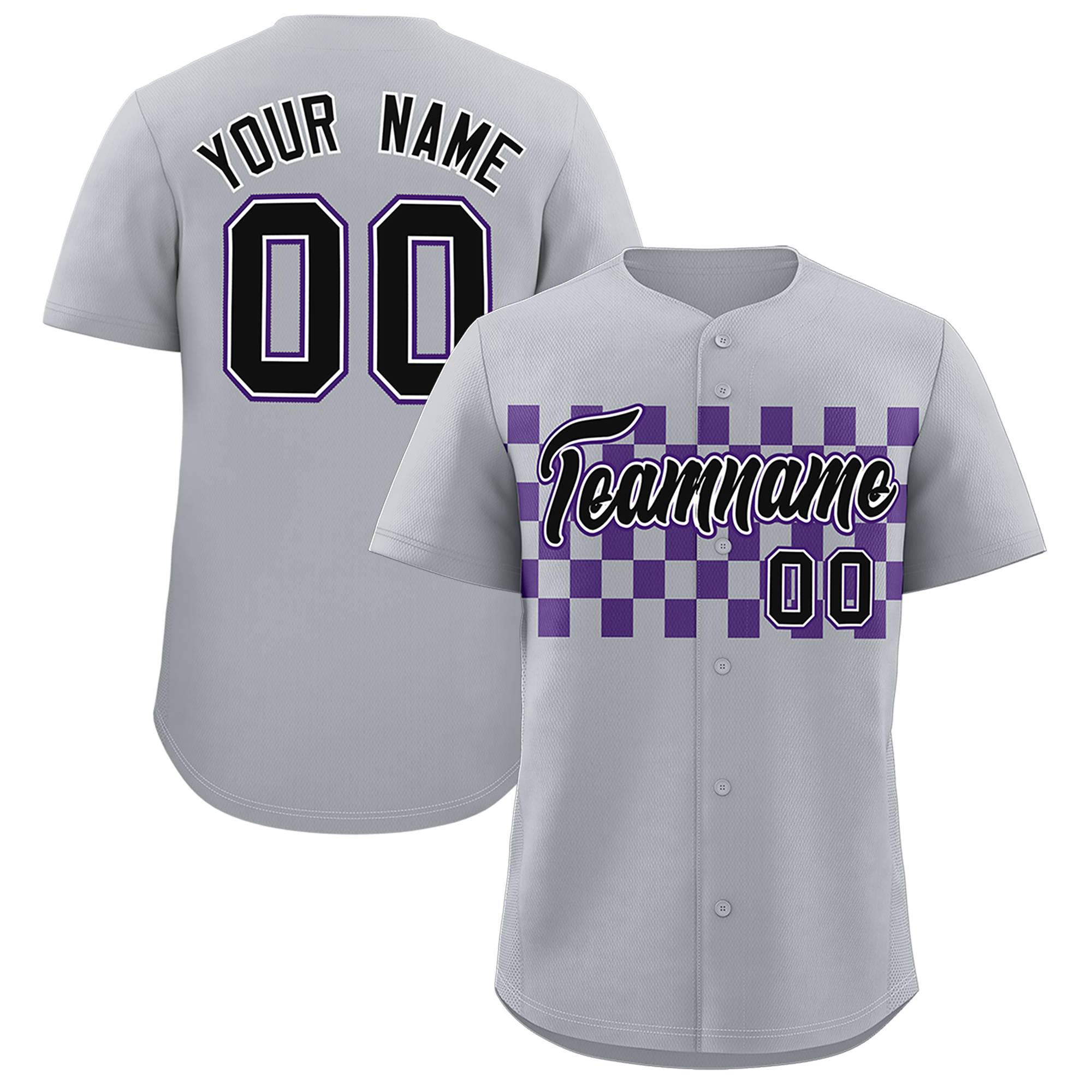 Custom Gray Purple Personalized Plaid Fashion Design Authentic Baseball Jersey