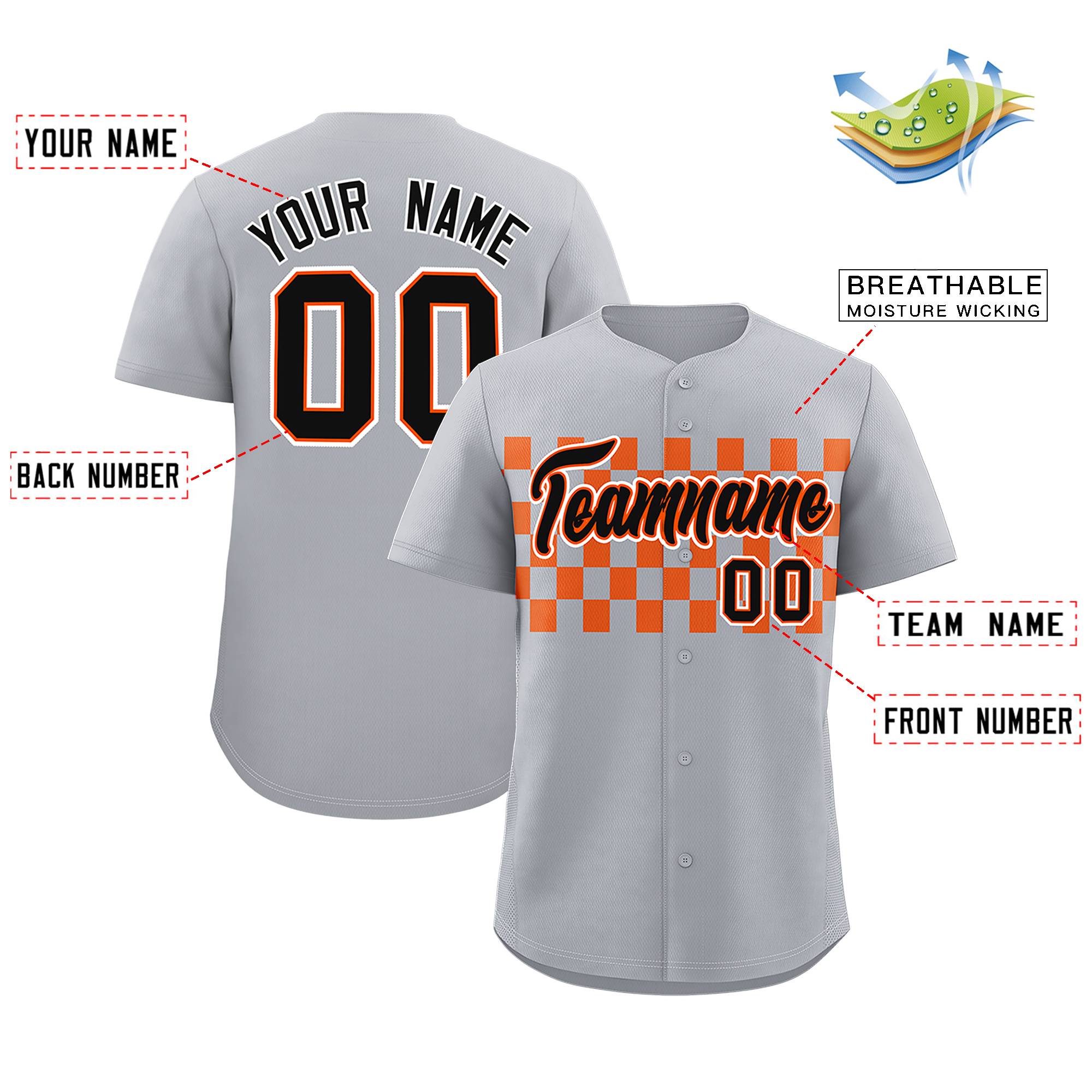 Custom Gray Orange Personalized Plaid Fashion Design Authentic Baseball Jersey