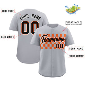 Custom Gray Orange Personalized Plaid Fashion Design Authentic Baseball Jersey