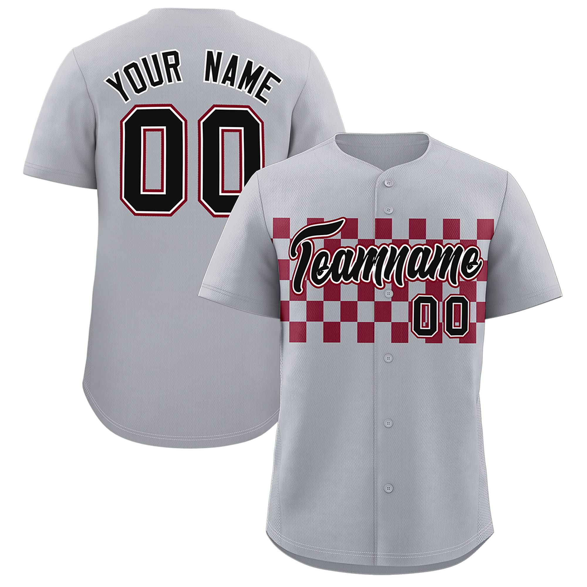 Custom Gray Crimson Personalized Plaid Fashion Design Authentic Baseball Jersey