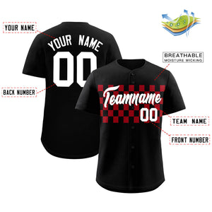 Custom Black Red Personalized Plaid Fashion Design Authentic Baseball Jersey