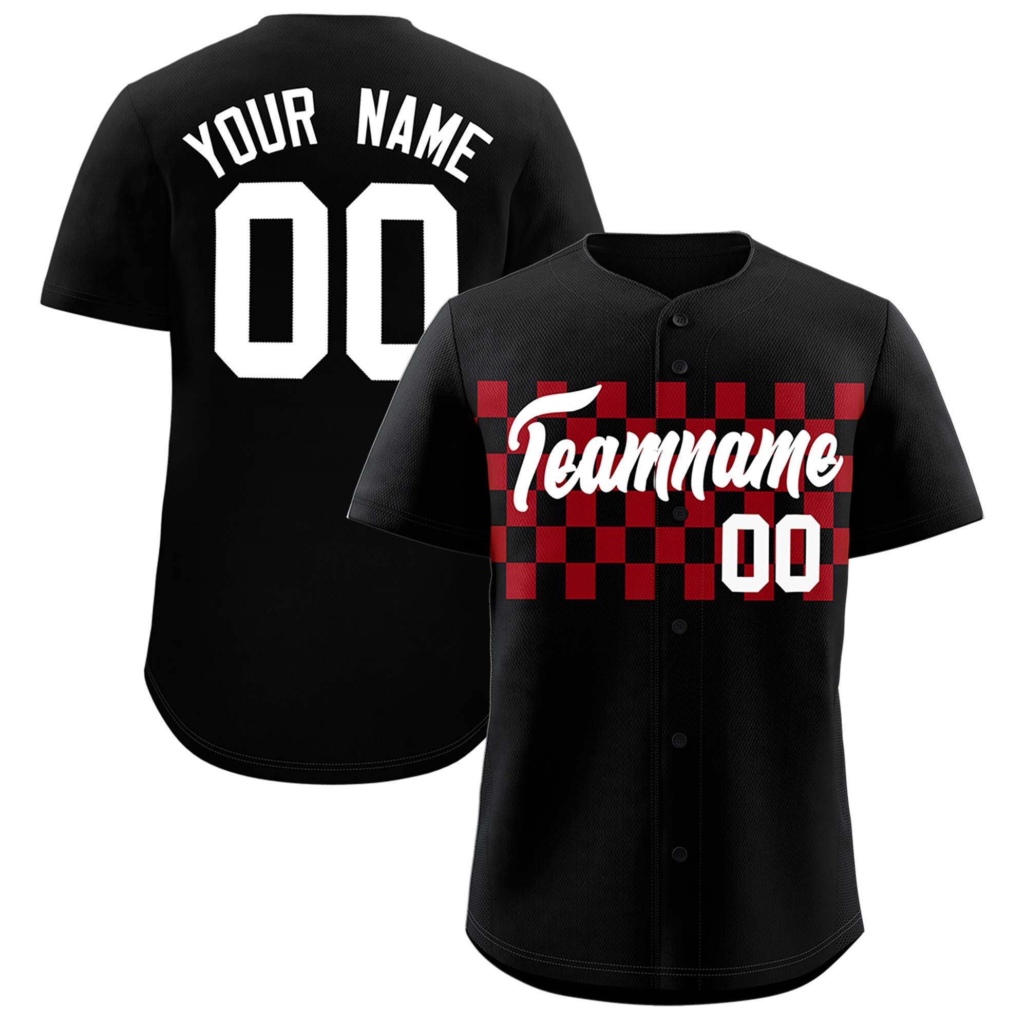 Custom Black Red Personalized Plaid Fashion Design Authentic Baseball Jersey