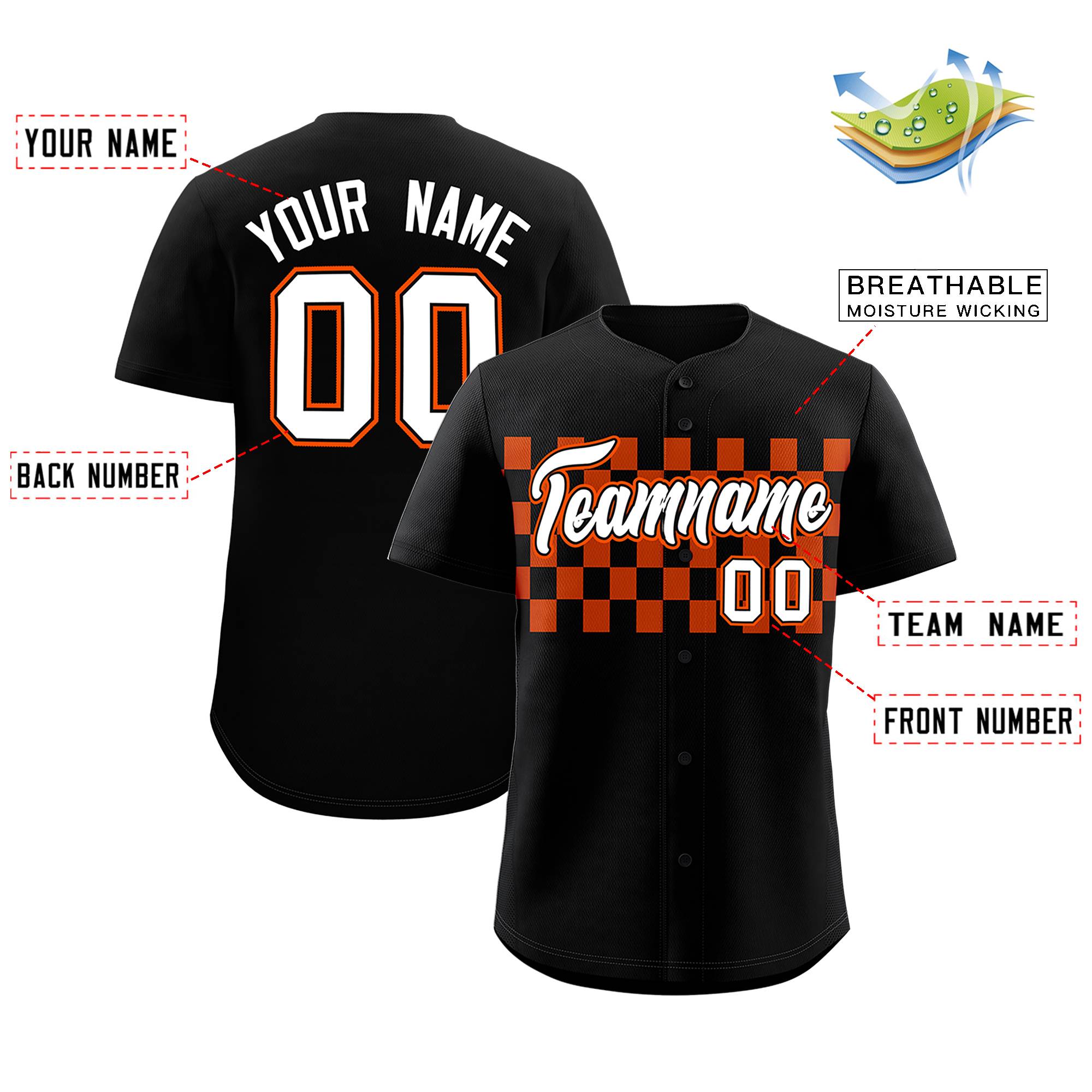 Custom Black Orange Personalized Plaid Fashion Design Authentic Baseball Jersey