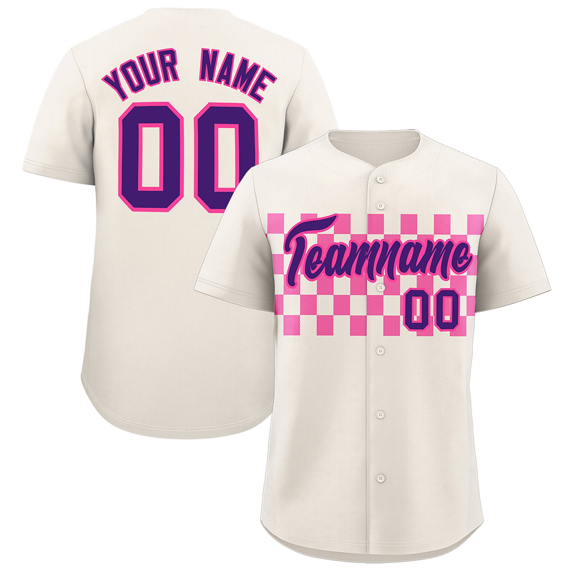 Custom Cream Pink Personalized Plaid Fashion Design Authentic Baseball Jersey