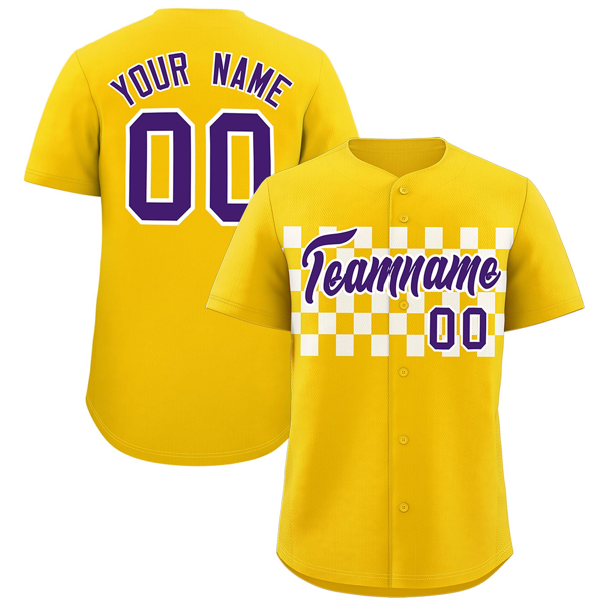 Custom Gold White Personalized Plaid Fashion Design Authentic Baseball Jersey