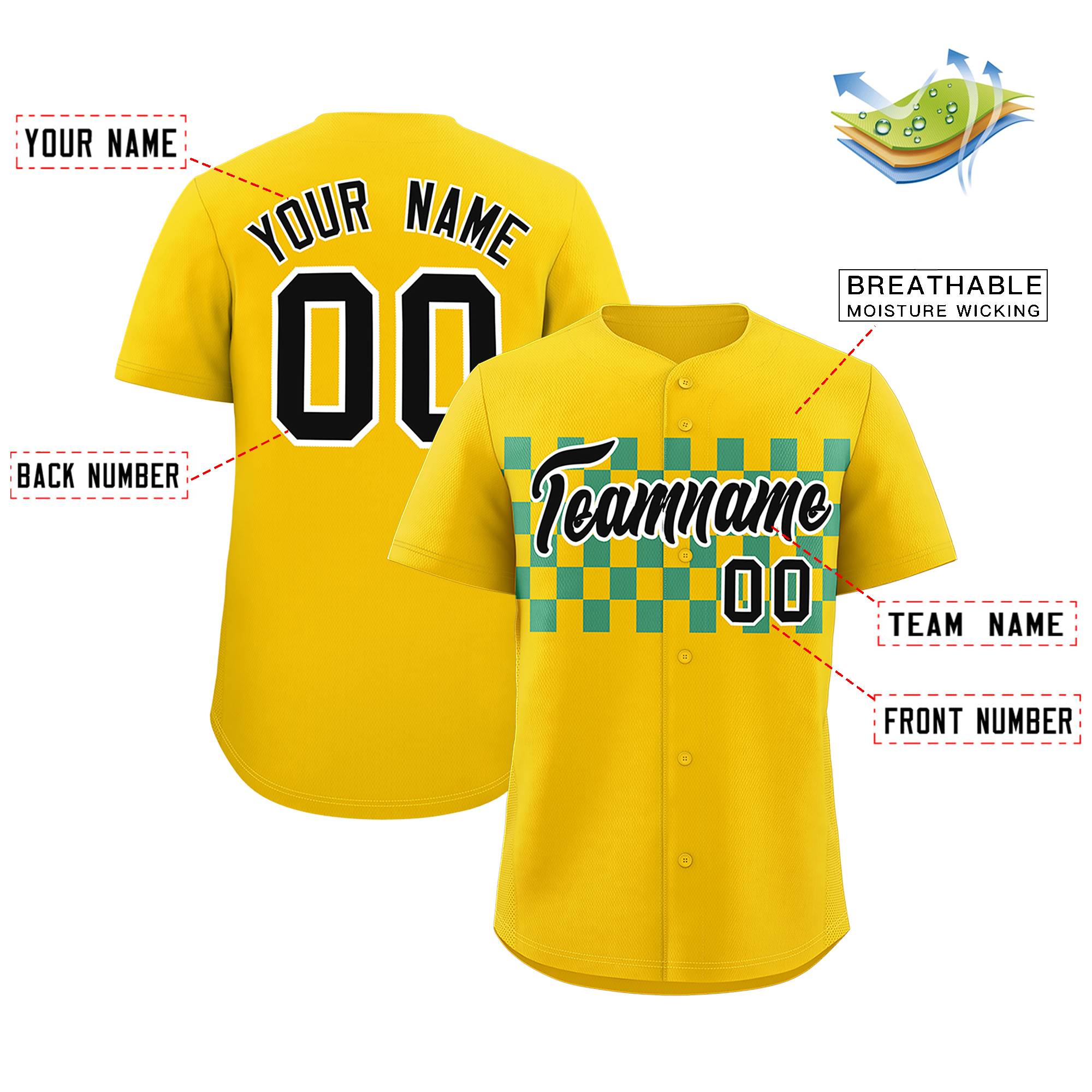 Custom Gold Aqua Personalized Plaid Fashion Design Authentic Baseball Jersey