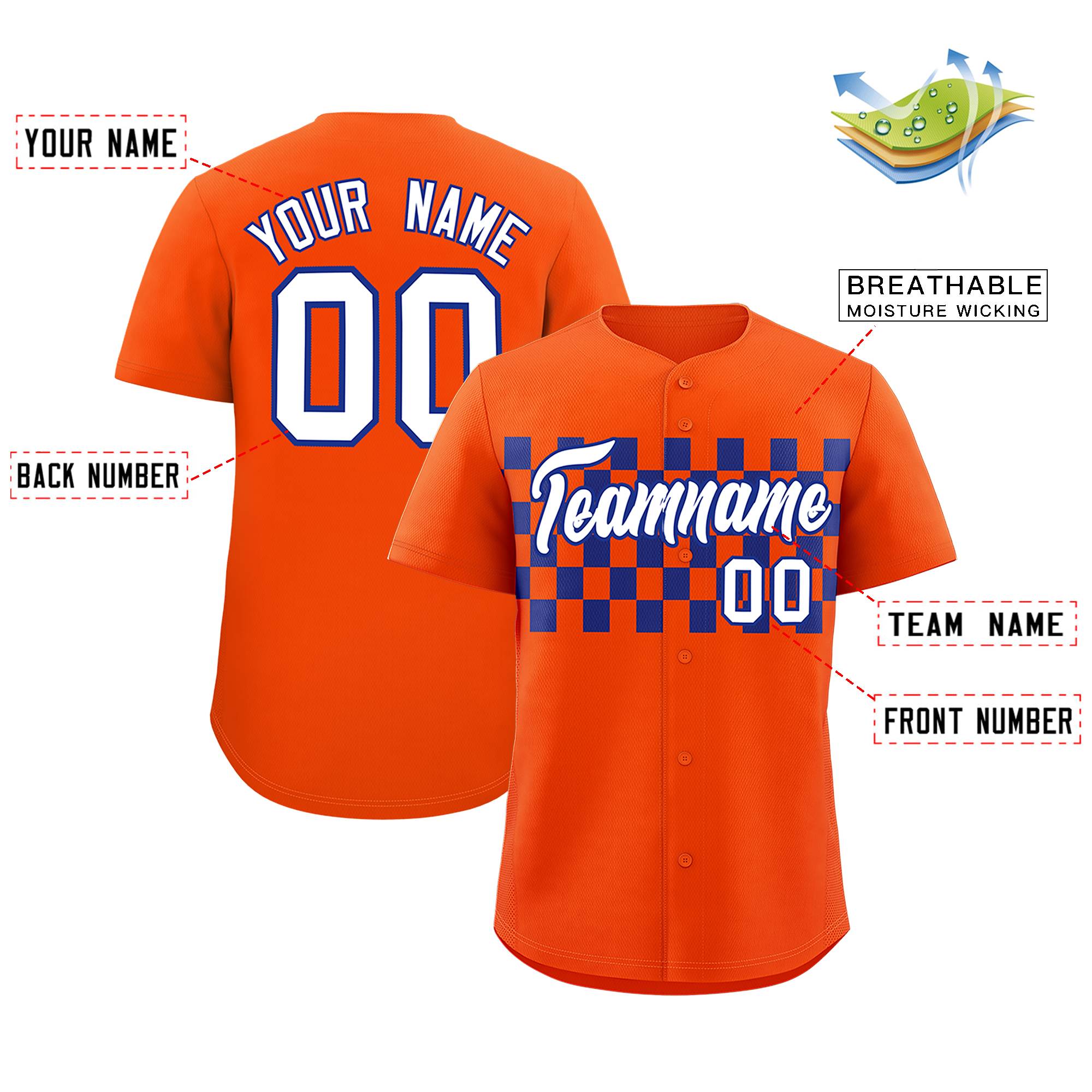 Custom Orange Royal Personalized Plaid Fashion Design Authentic Baseball Jersey