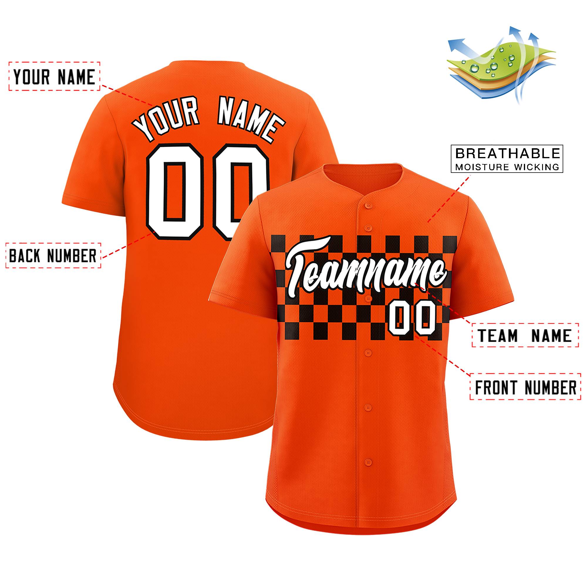 Custom Orange Black Personalized Plaid Fashion Design Authentic Baseball Jersey