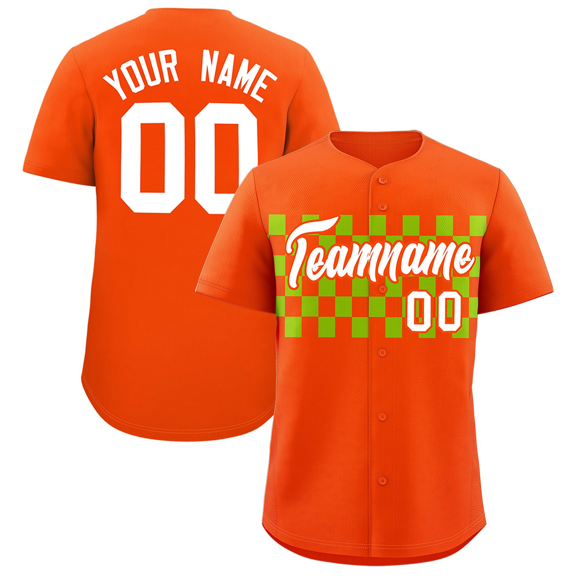 Custom Orange Neon Green Personalized Plaid Fashion Design Authentic Baseball Jersey