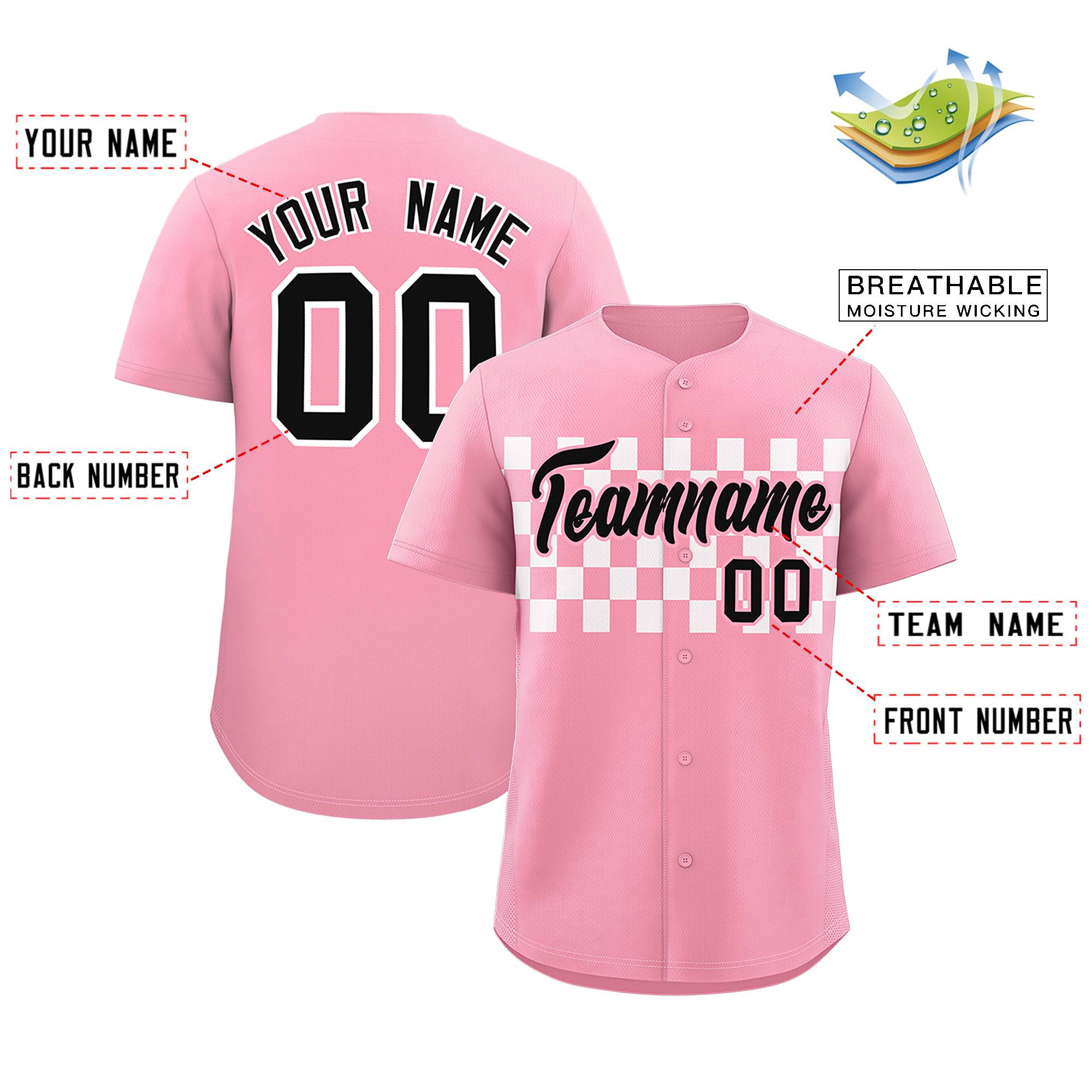 Custom Light Pink White Personalized Plaid Fashion Design Authentic Baseball Jersey