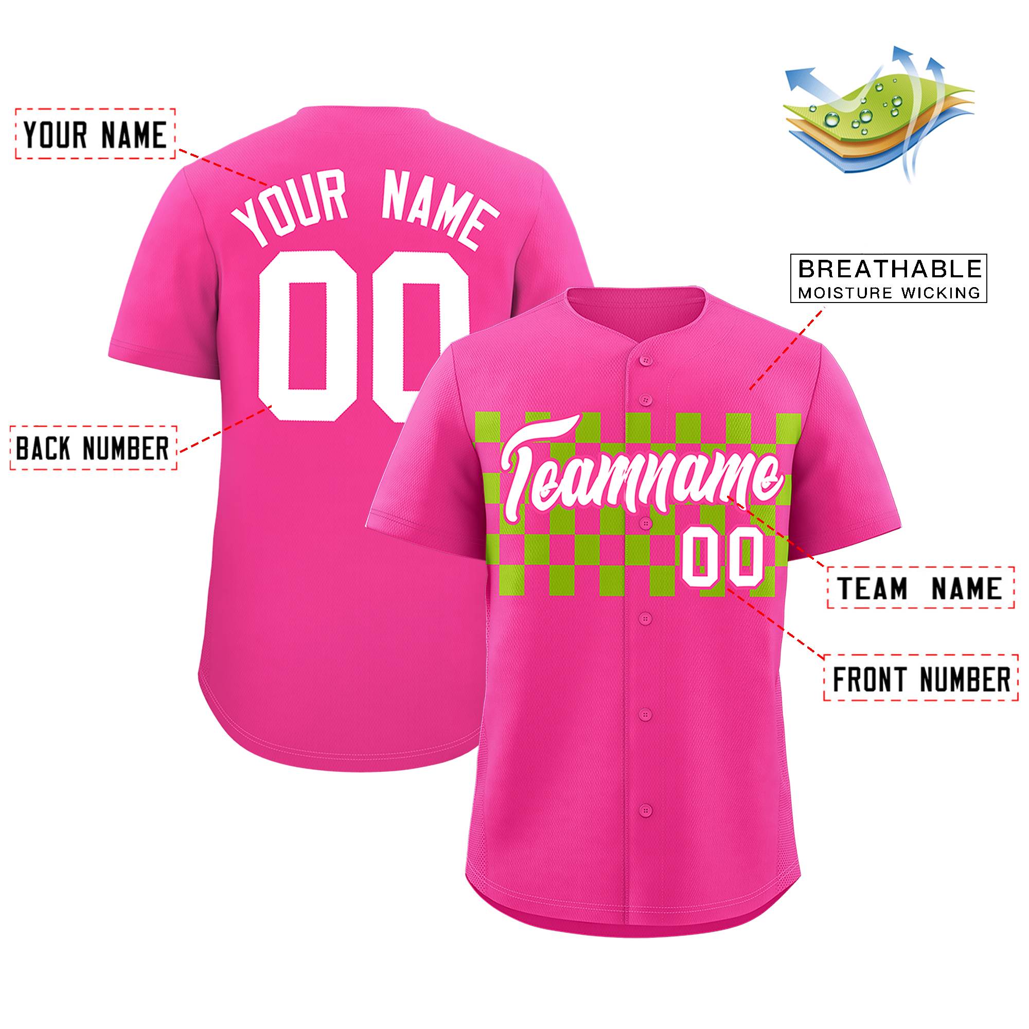 Custom Pink Neon Green Personalized Plaid Fashion Design Authentic Baseball Jersey