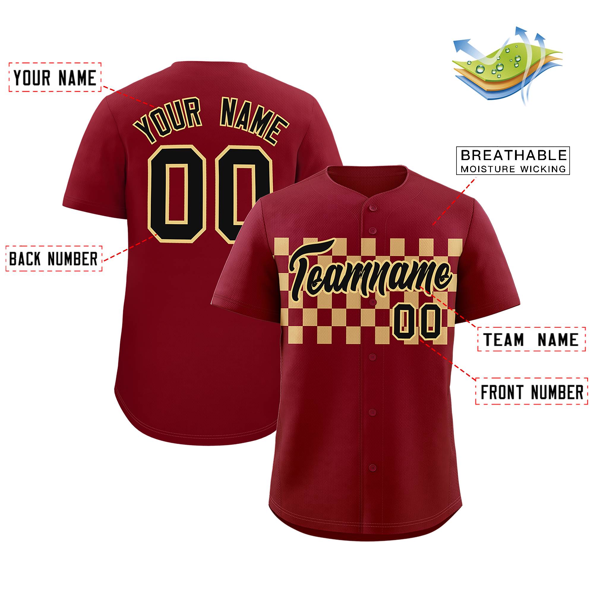 Custom Crimson Khaki Personalized Plaid Fashion Design Authentic Baseball Jersey