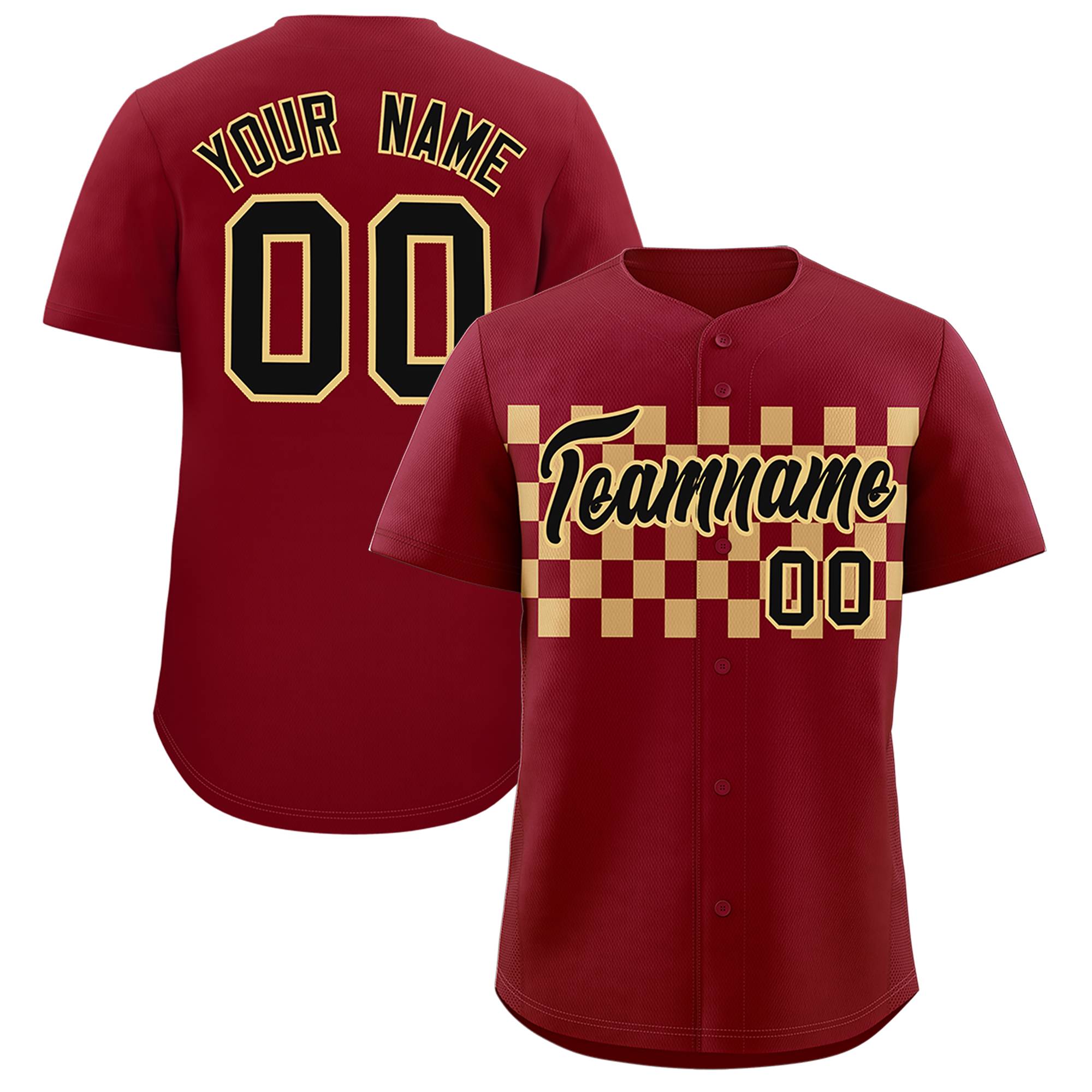 Custom Crimson Khaki Personalized Plaid Fashion Design Authentic Baseball Jersey