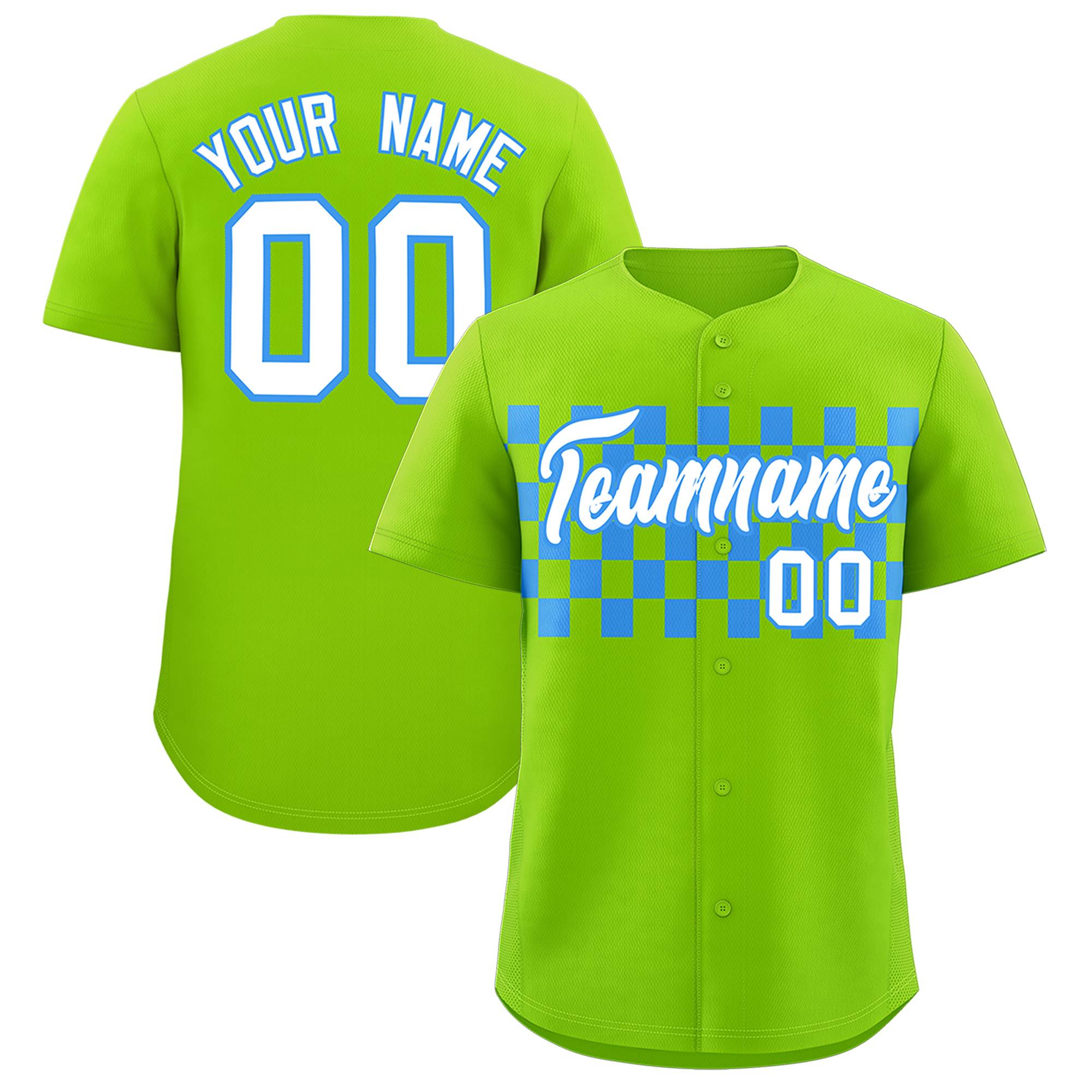 Custom Neon Green Powder Blue Personalized Plaid Fashion Design Authentic Baseball Jersey