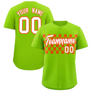 Custom Neon Green Orange Personalized Plaid Fashion Design Authentic Baseball Jersey