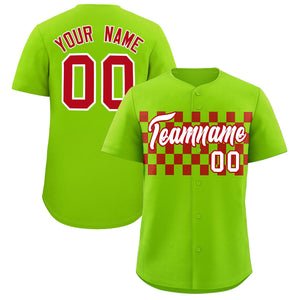 Custom Neon Green Red Personalized Plaid Fashion Design Authentic Baseball Jersey