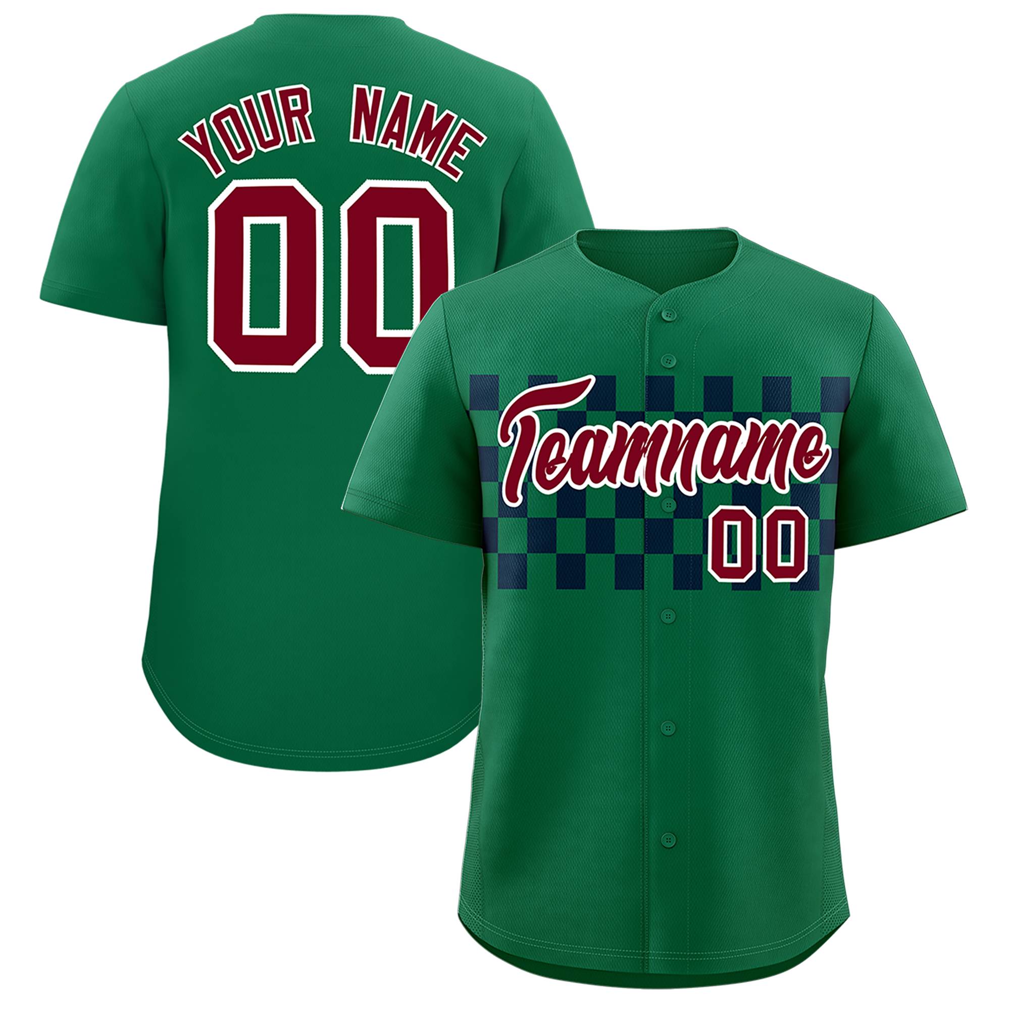 Custom Kelly Green Navy Personalized Plaid Fashion Design Authentic Baseball Jersey