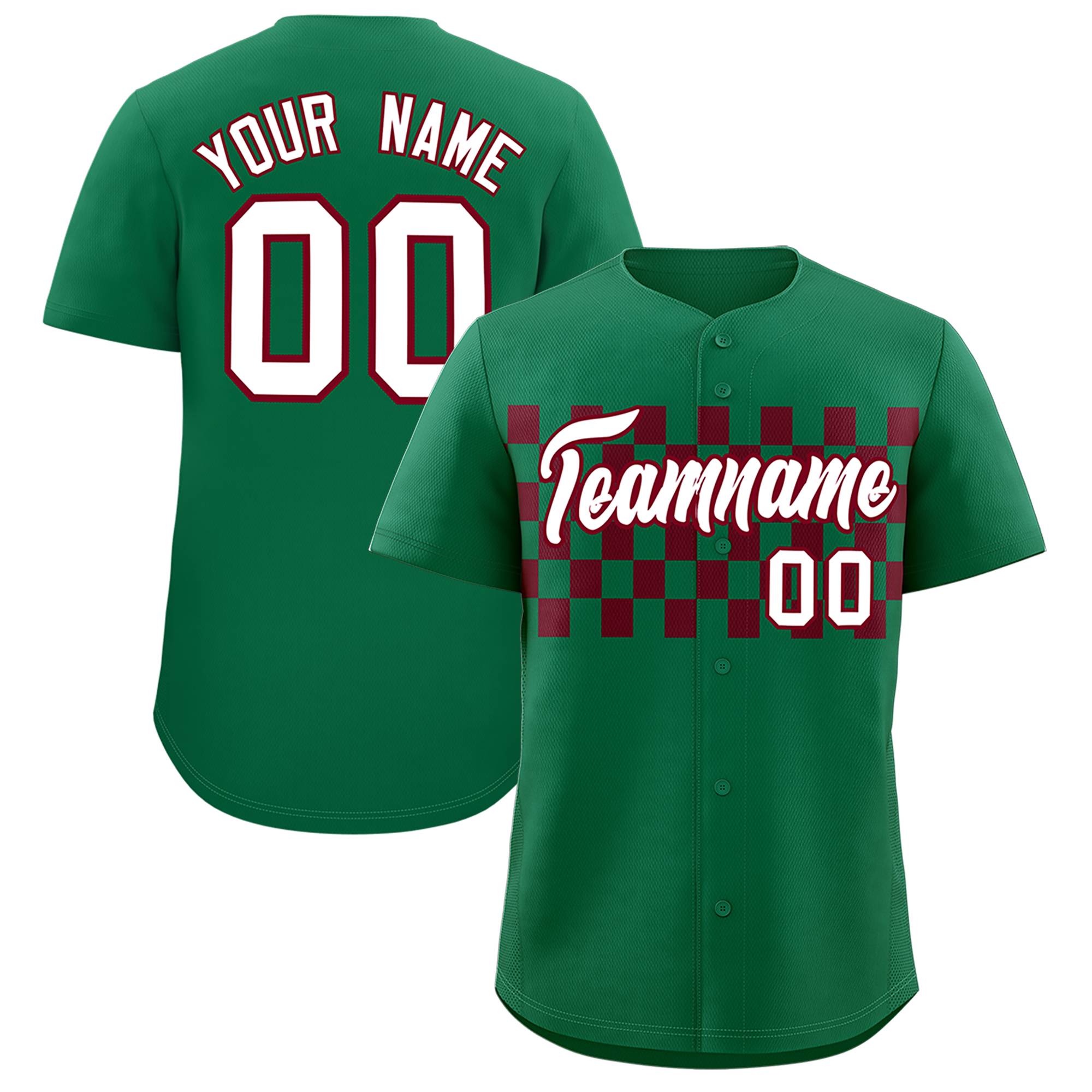 Custom Kelly Green Crimson Personalized Plaid Fashion Design Authentic Baseball Jersey