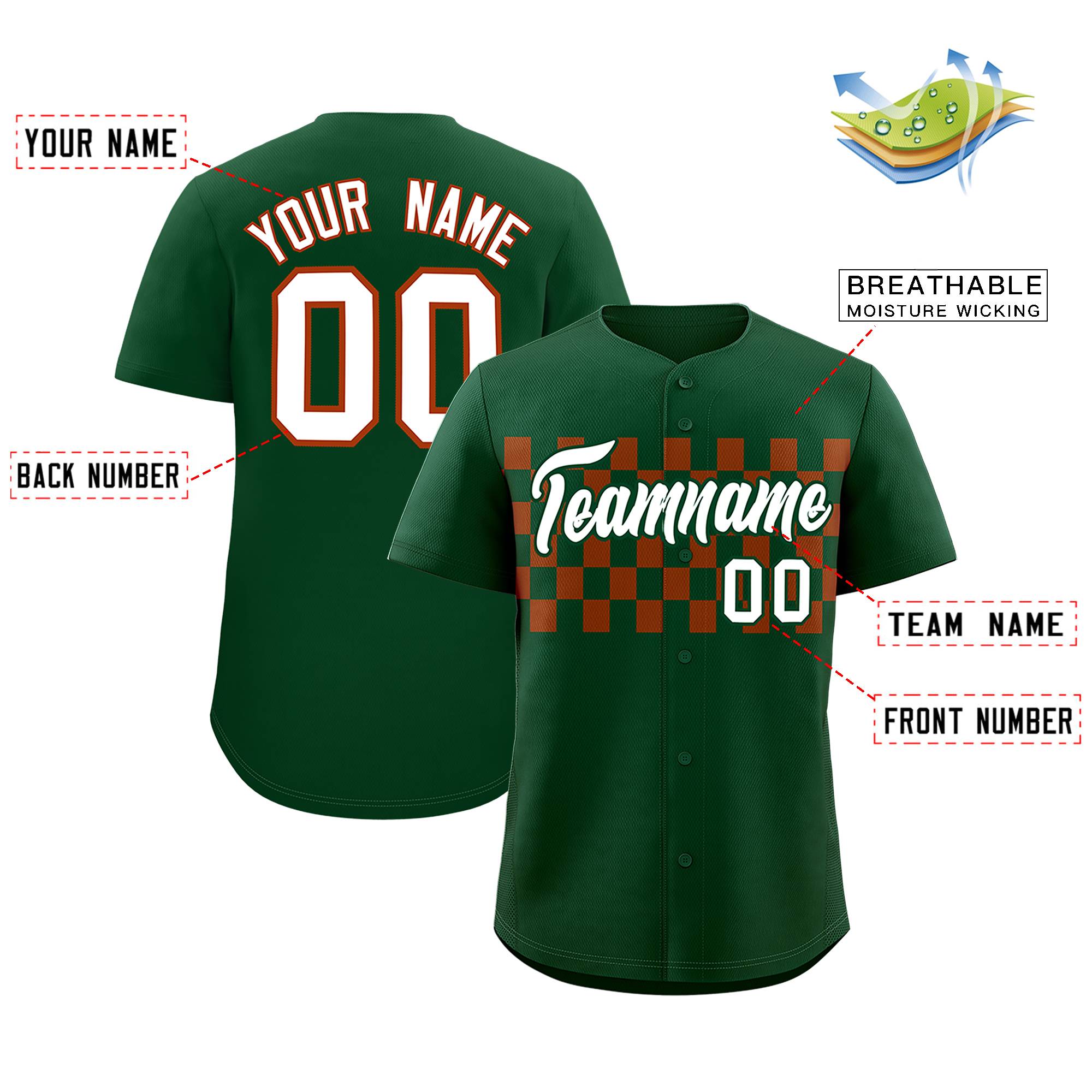 Custom Green Texas Orange Personalized Plaid Fashion Design Authentic Baseball Jersey