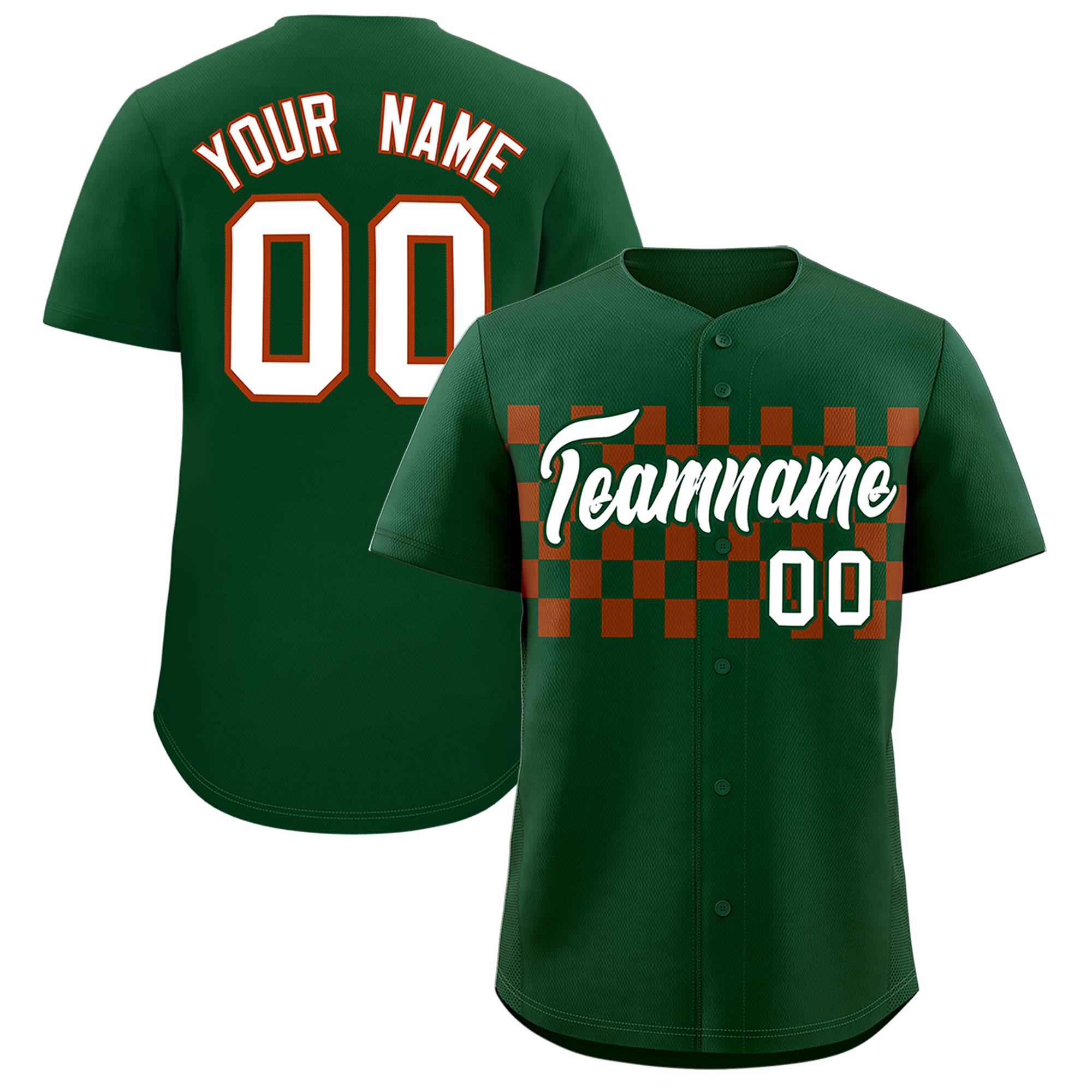 Custom Green Texas Orange Personalized Plaid Fashion Design Authentic Baseball Jersey