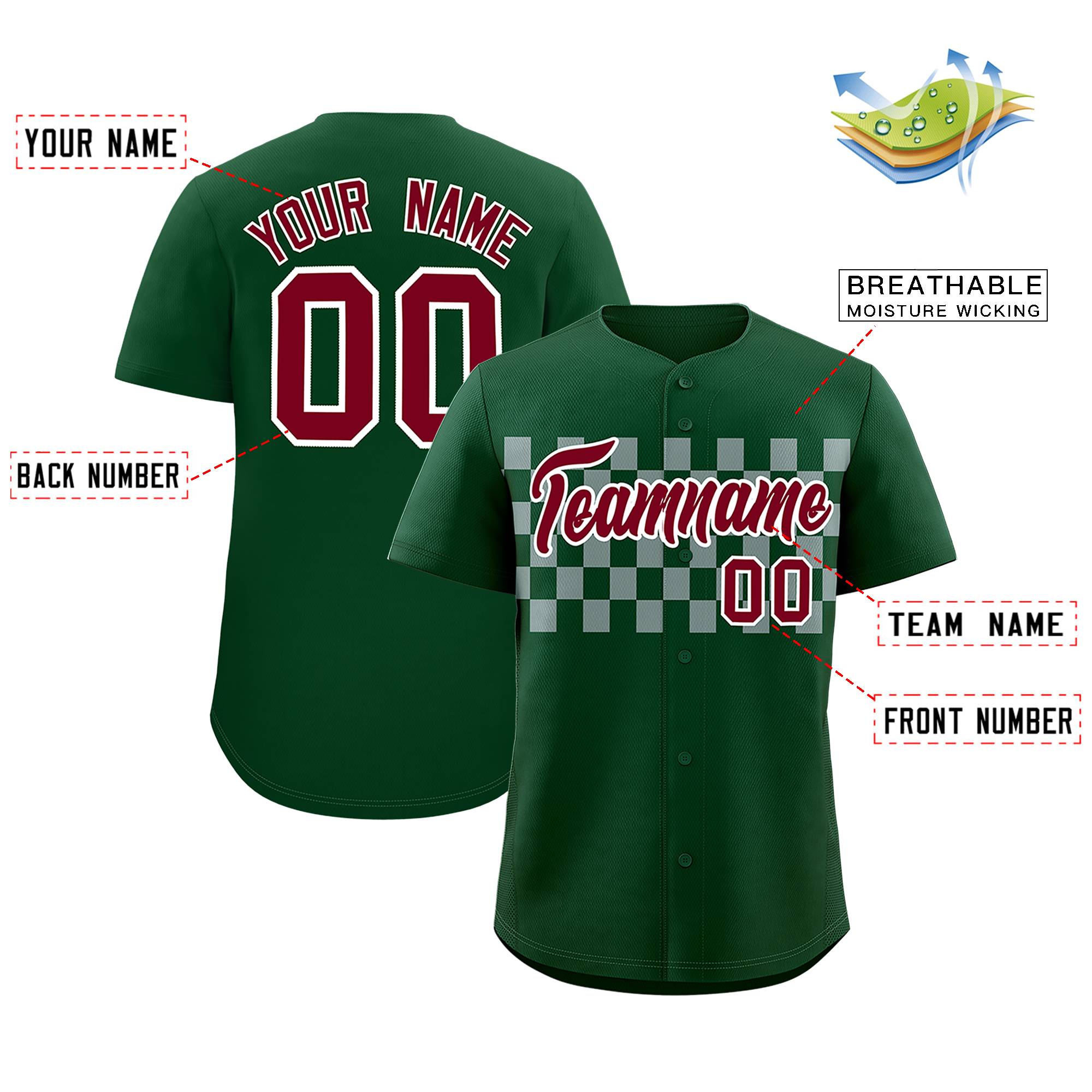 Custom Green Gray Personalized Plaid Fashion Design Authentic Baseball Jersey