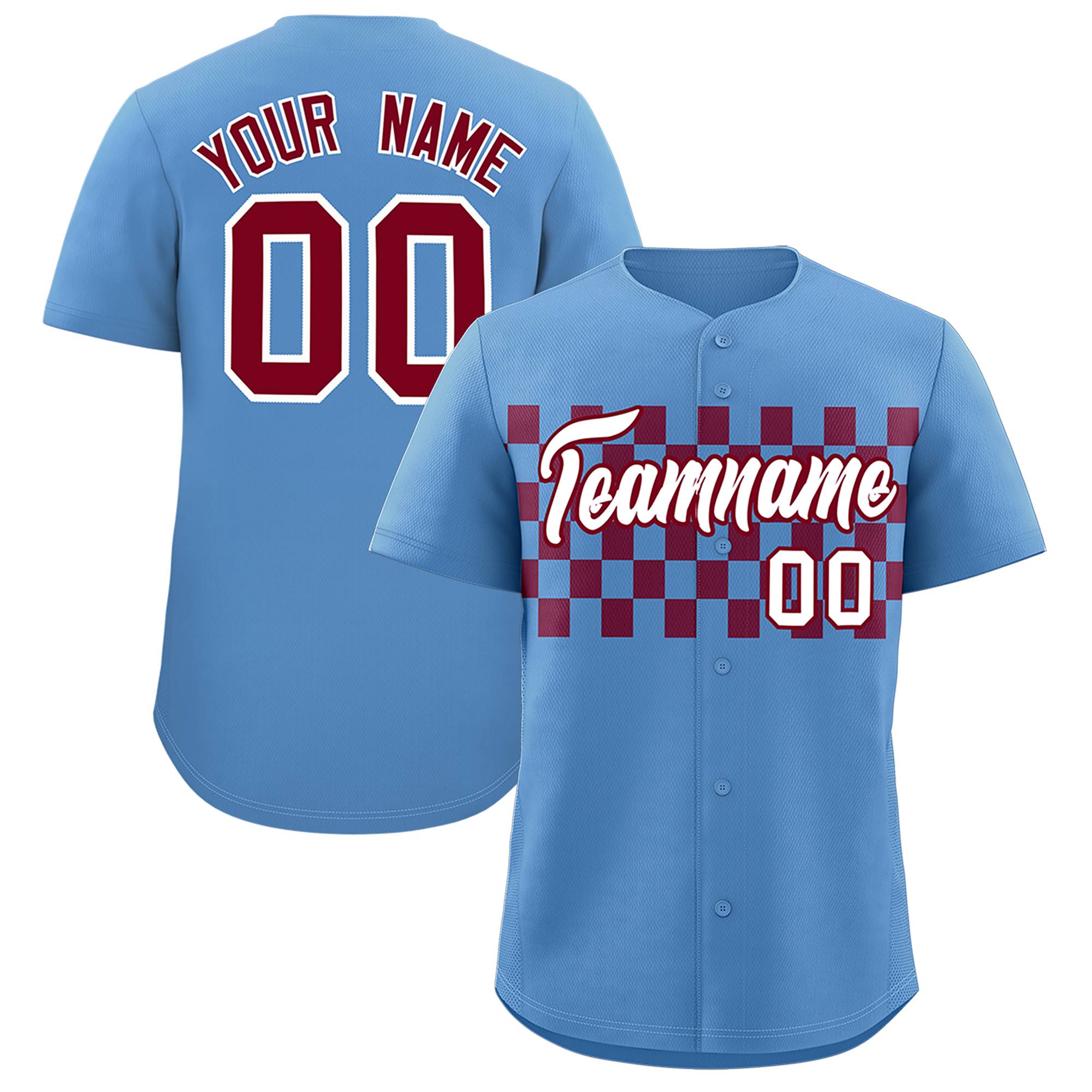 Custom Light Blue Crimson Personalized Plaid Fashion Design Authentic Baseball Jersey