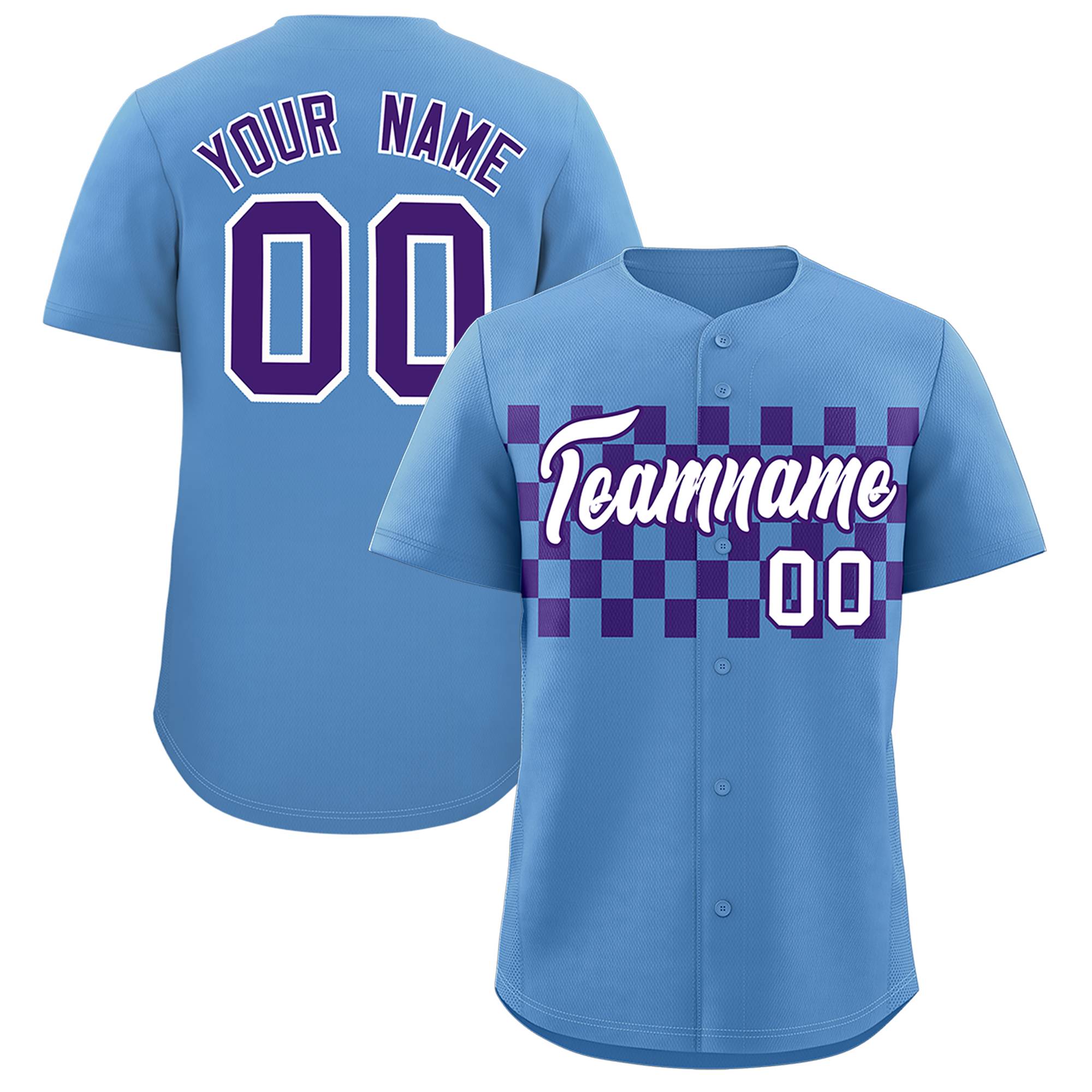 Custom Light Blue Purple Personalized Plaid Fashion Design Authentic Baseball Jersey