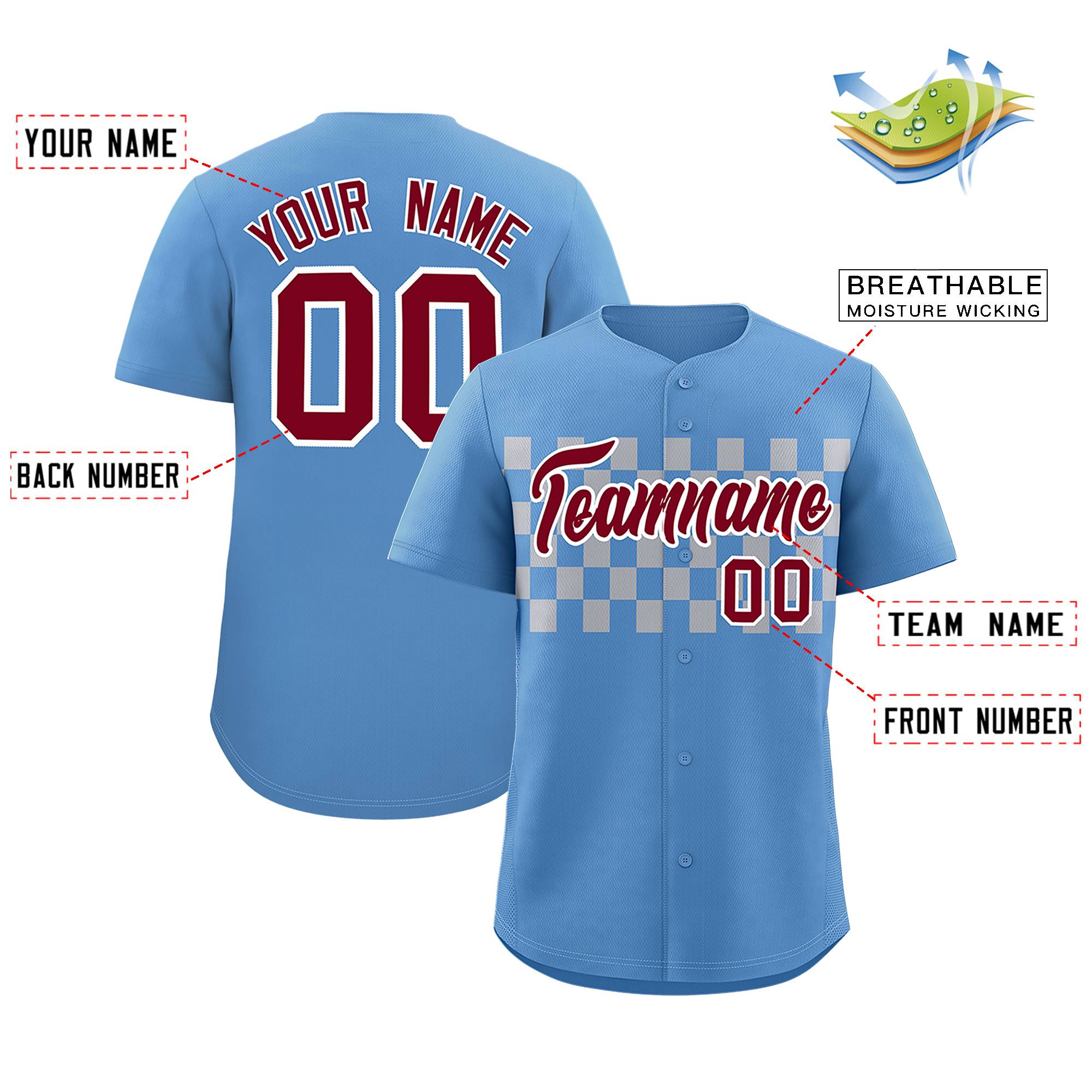 Custom Light Blue Gray Personalized Plaid Fashion Design Authentic Baseball Jersey