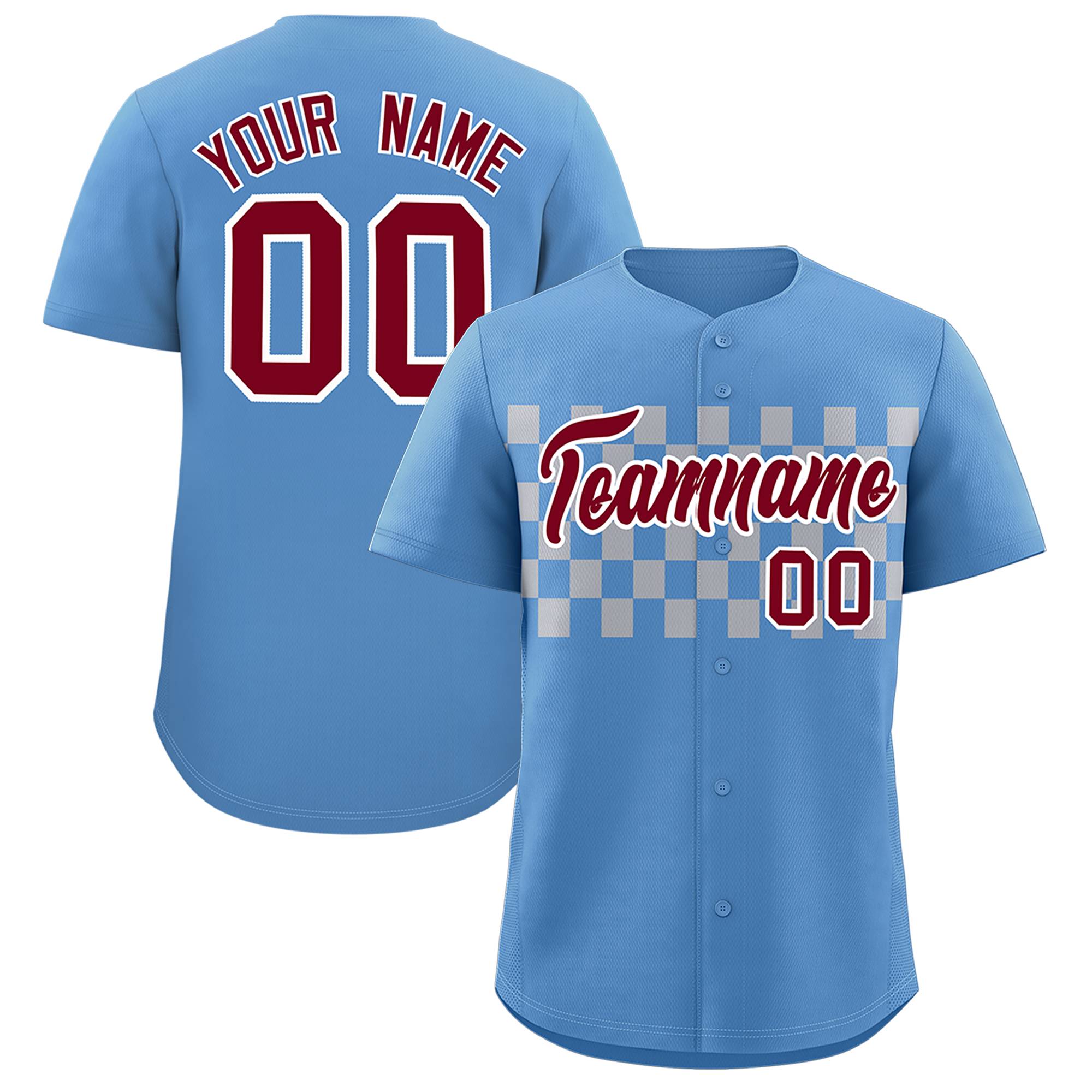 Custom Light Blue Gray Personalized Plaid Fashion Design Authentic Baseball Jersey