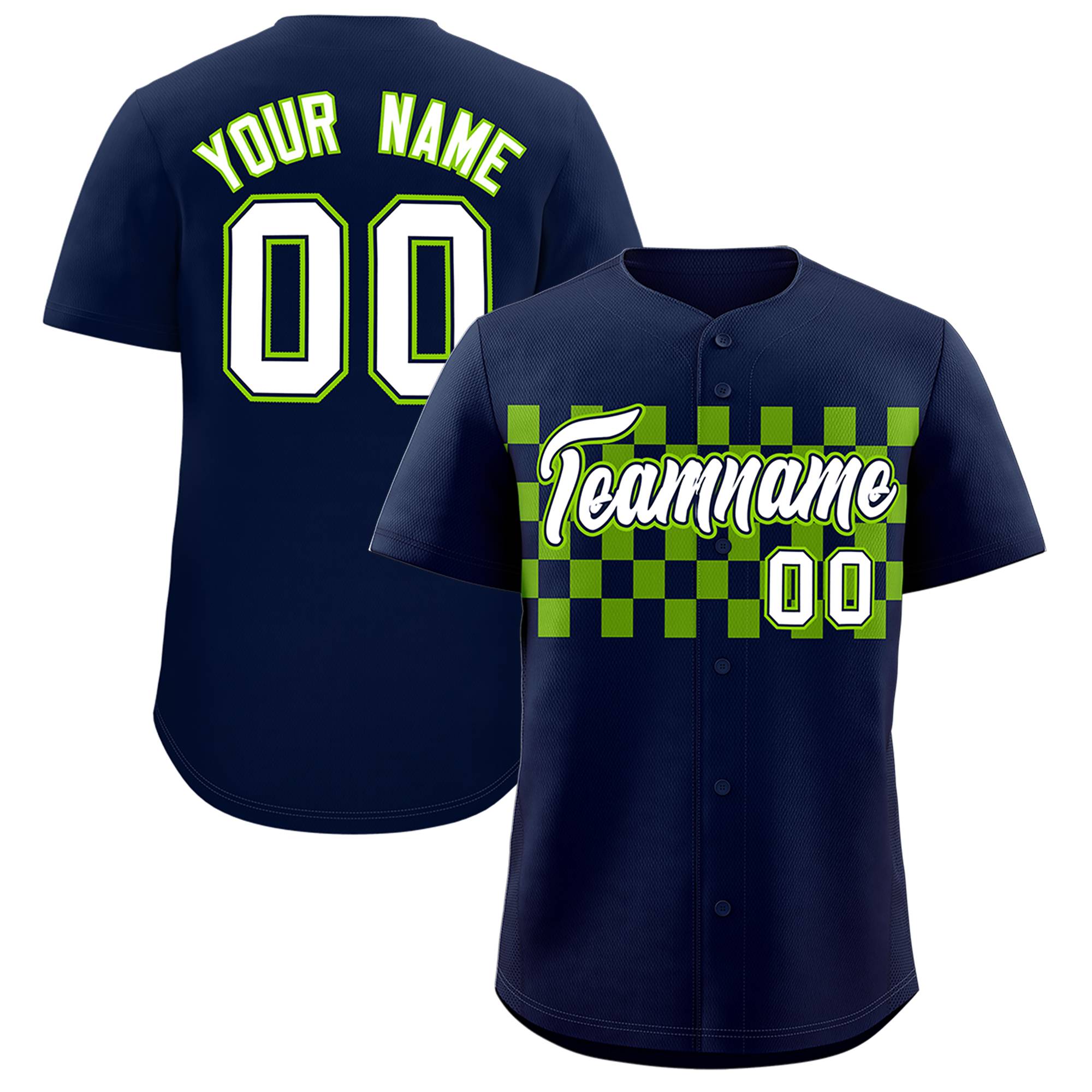 Custom Navy Neon Green Personalized Plaid Fashion Design Authentic Baseball Jersey