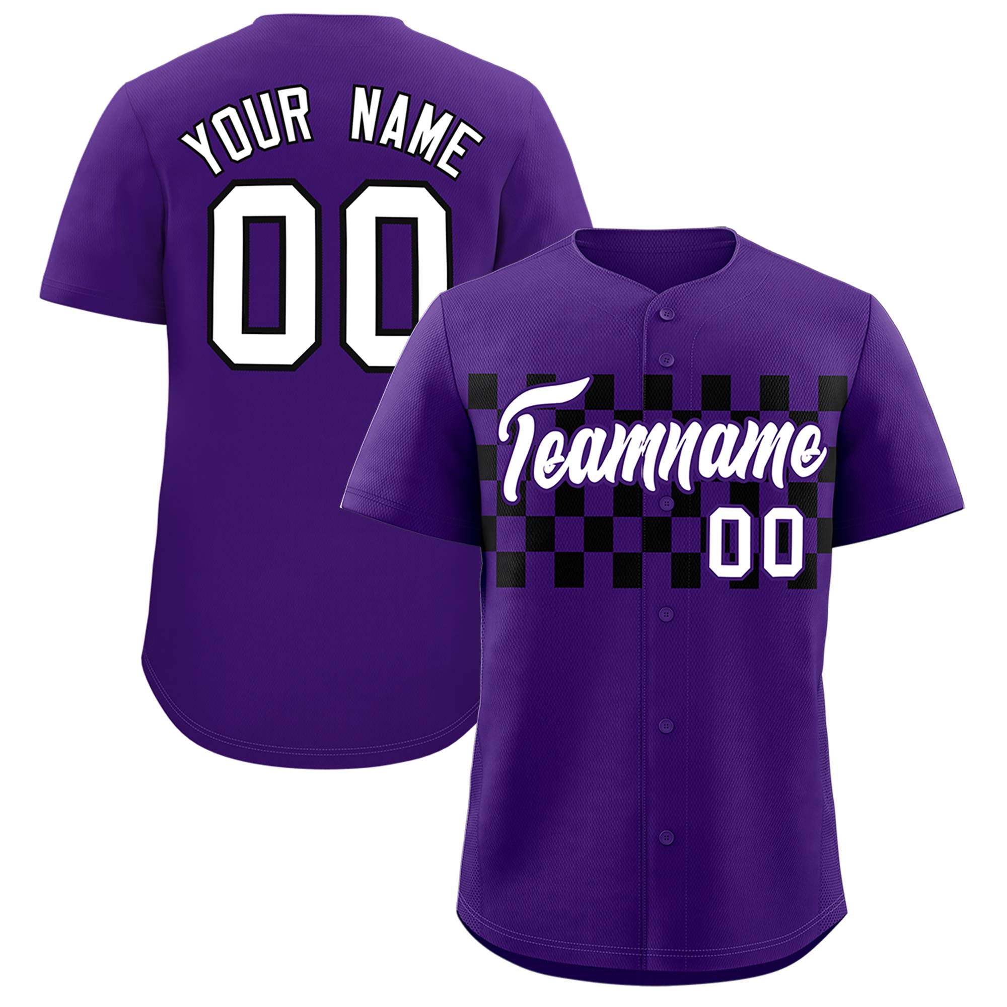 Custom Purple Black Personalized Plaid Fashion Design Authentic Baseball Jersey