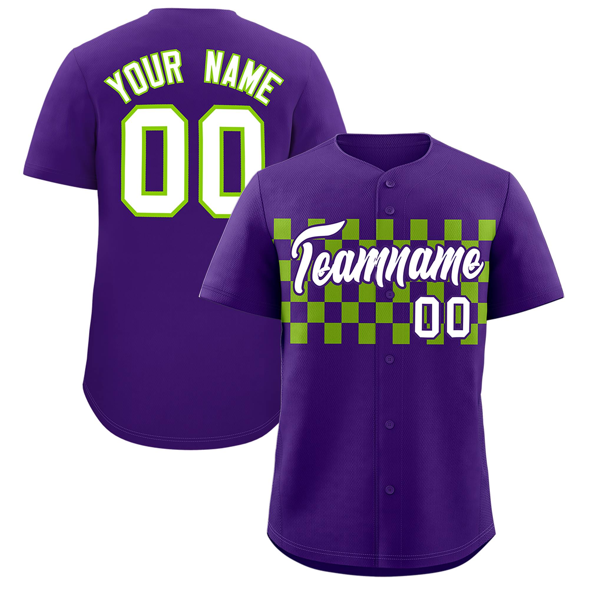 Custom Purple Neon Green Personalized Plaid Fashion Design Authentic Baseball Jersey