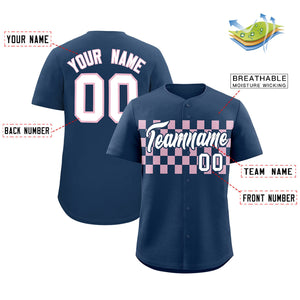 Custom Midnight Blue Light Pink Personalized Plaid Fashion Design Authentic Baseball Jersey