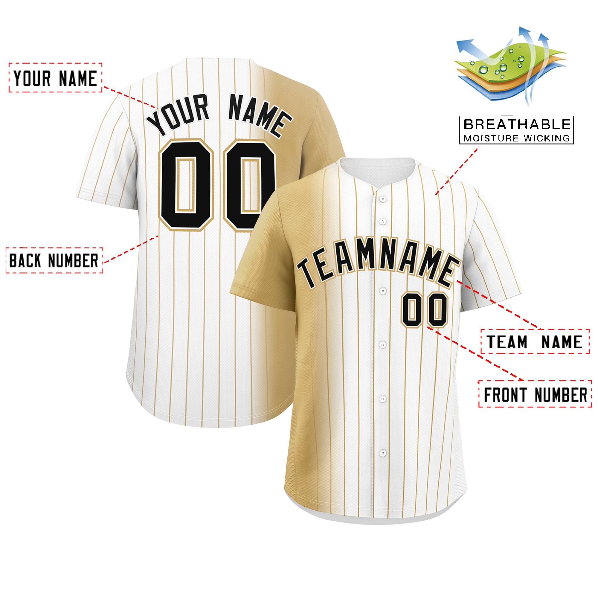 Custom White Old Gold Pinstripe Personalized Gradient Authentic Baseball Jersey