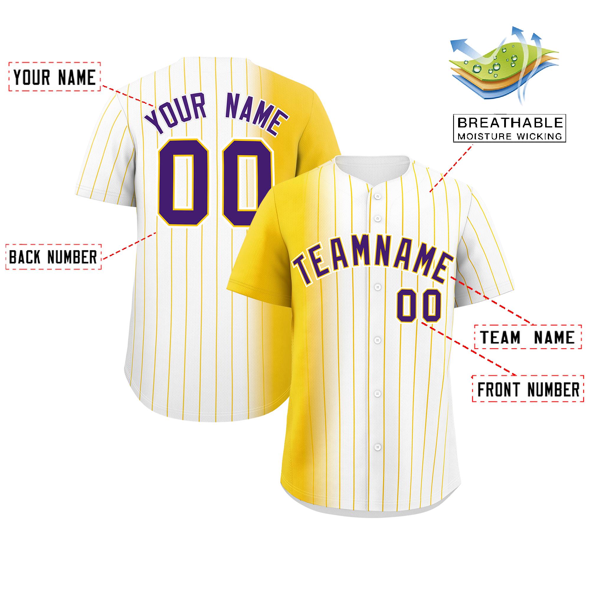 Custom White Gold Pinstripe Personalized Gradient Authentic Baseball Jersey