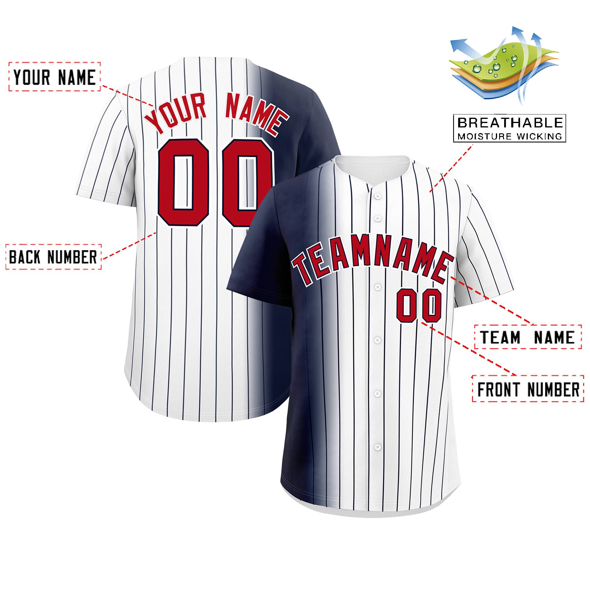 Custom White Navy Pinstripe Personalized Gradient Authentic Baseball Jersey