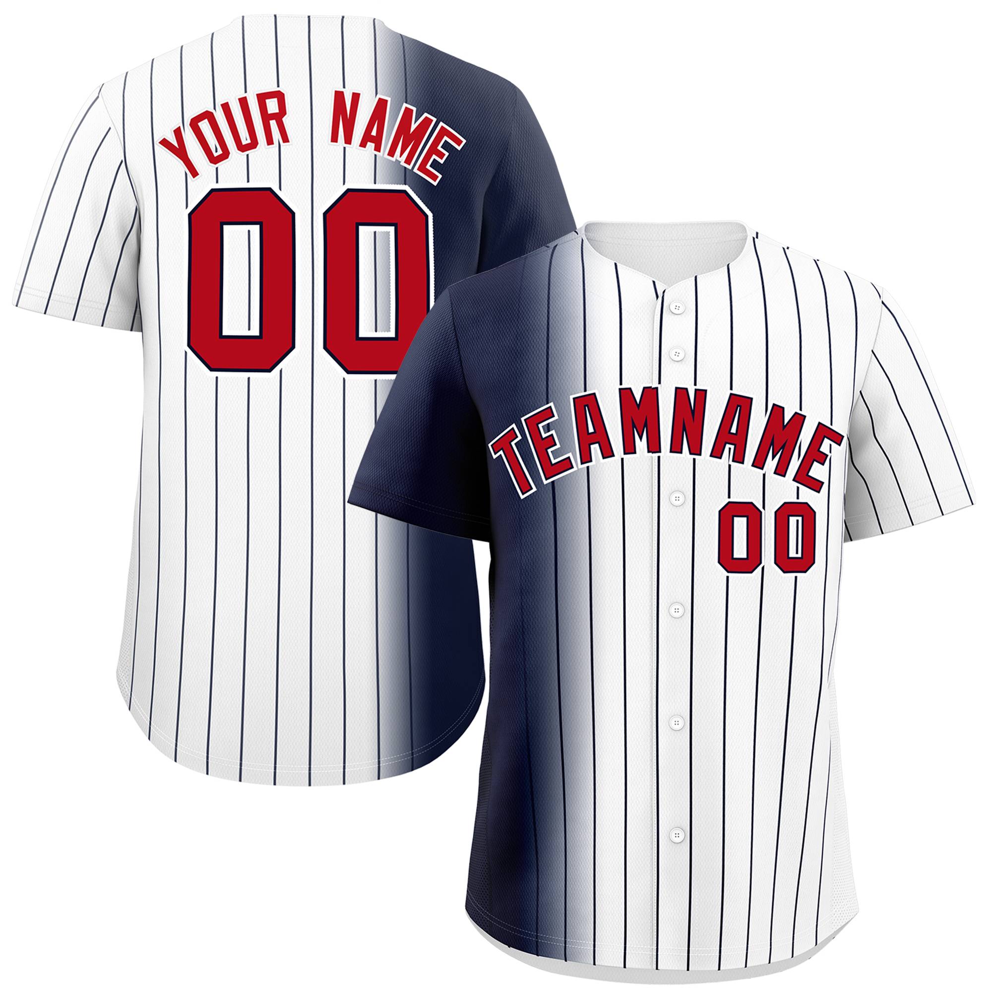 Custom White Navy Pinstripe Personalized Gradient Authentic Baseball Jersey