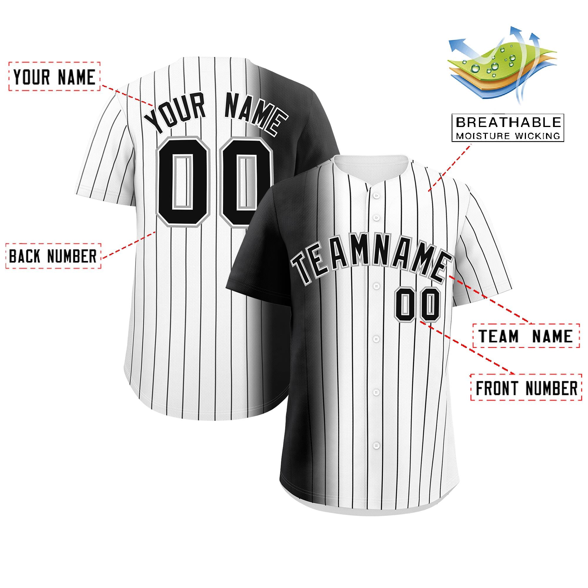 Custom White Black Pinstripe Personalized Gradient Authentic Baseball Jersey