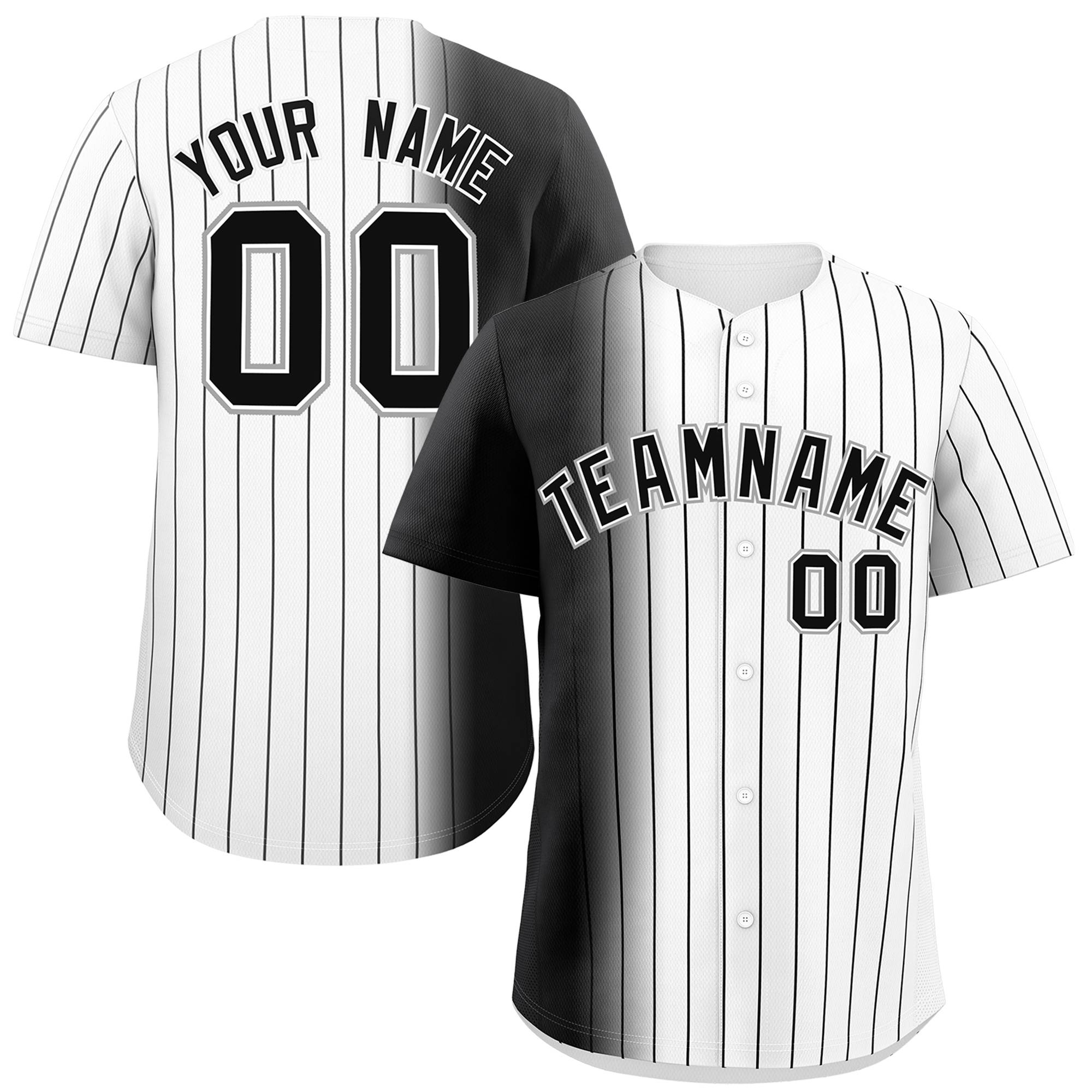 Custom White Black Pinstripe Personalized Gradient Authentic Baseball Jersey