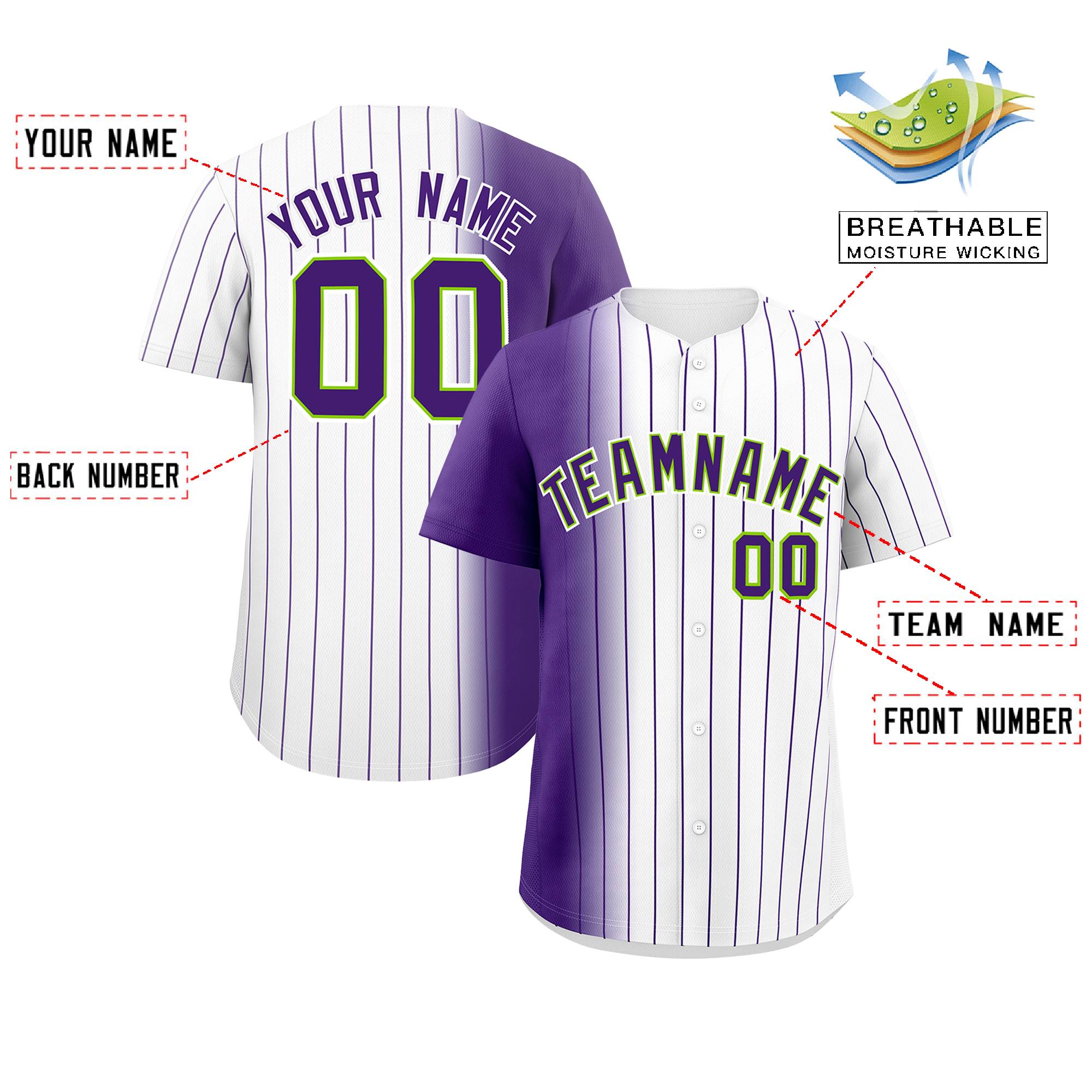 Custom White Purple Pinstripe Personalized Gradient Authentic Baseball Jersey