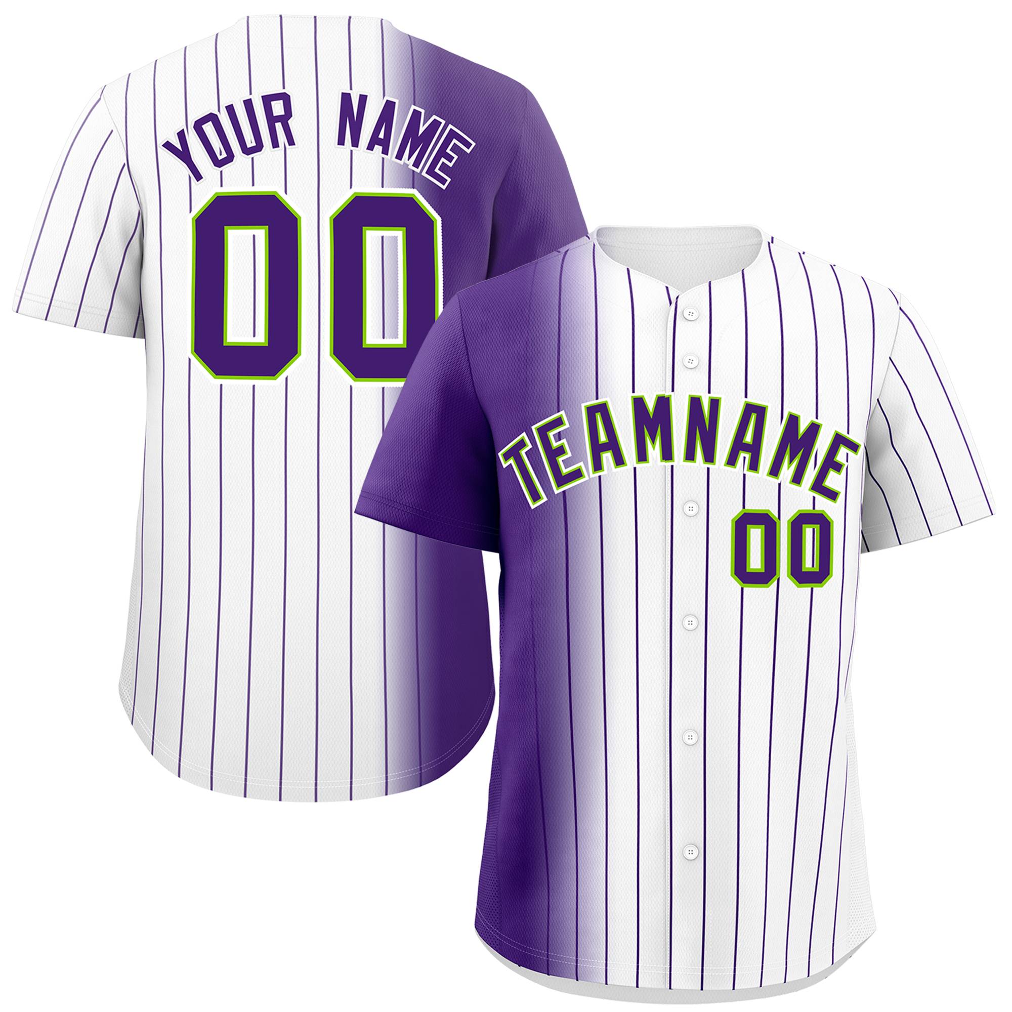 Custom White Purple Pinstripe Personalized Gradient Authentic Baseball Jersey