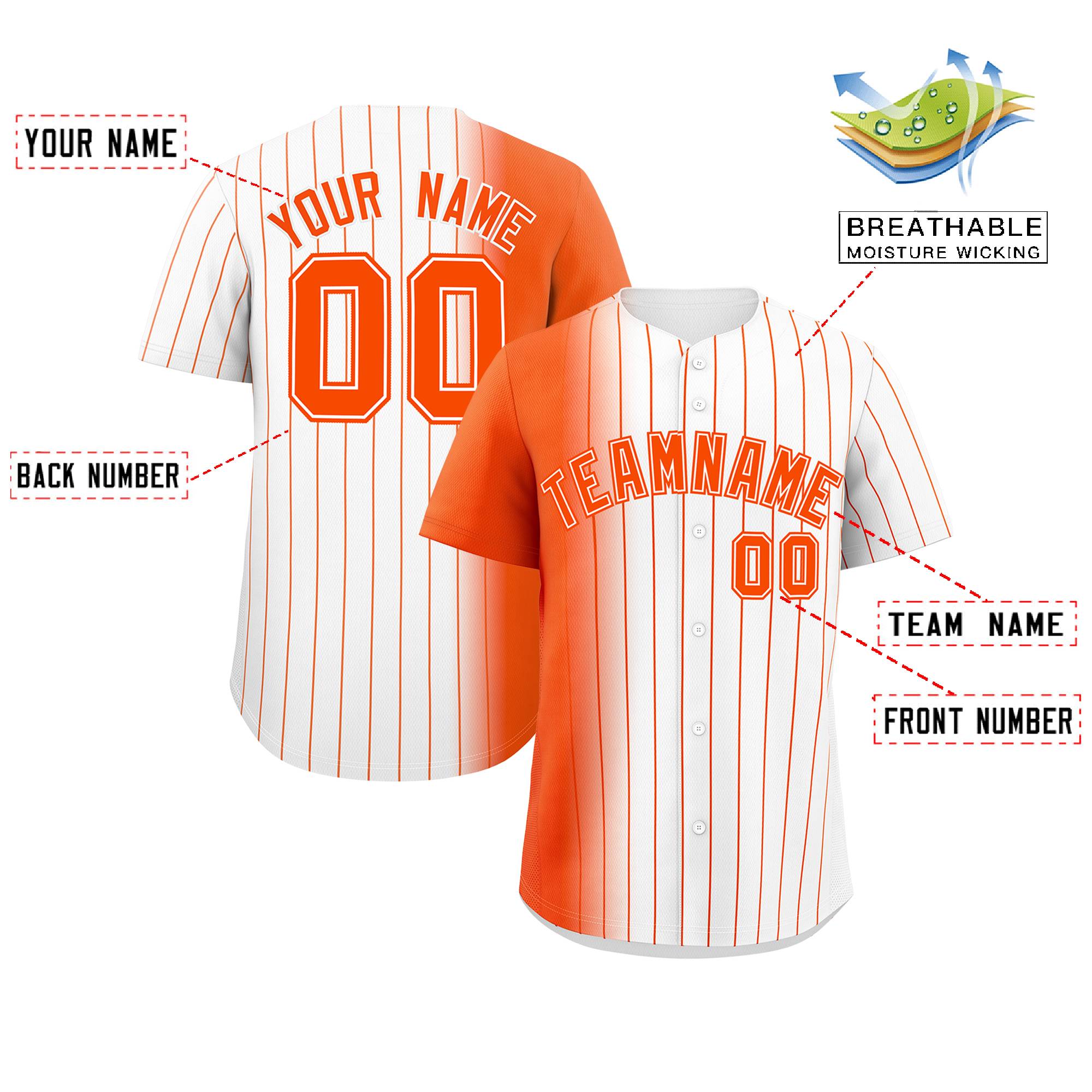 Custom White Orange Pinstripe Personalized Gradient Authentic Baseball Jersey