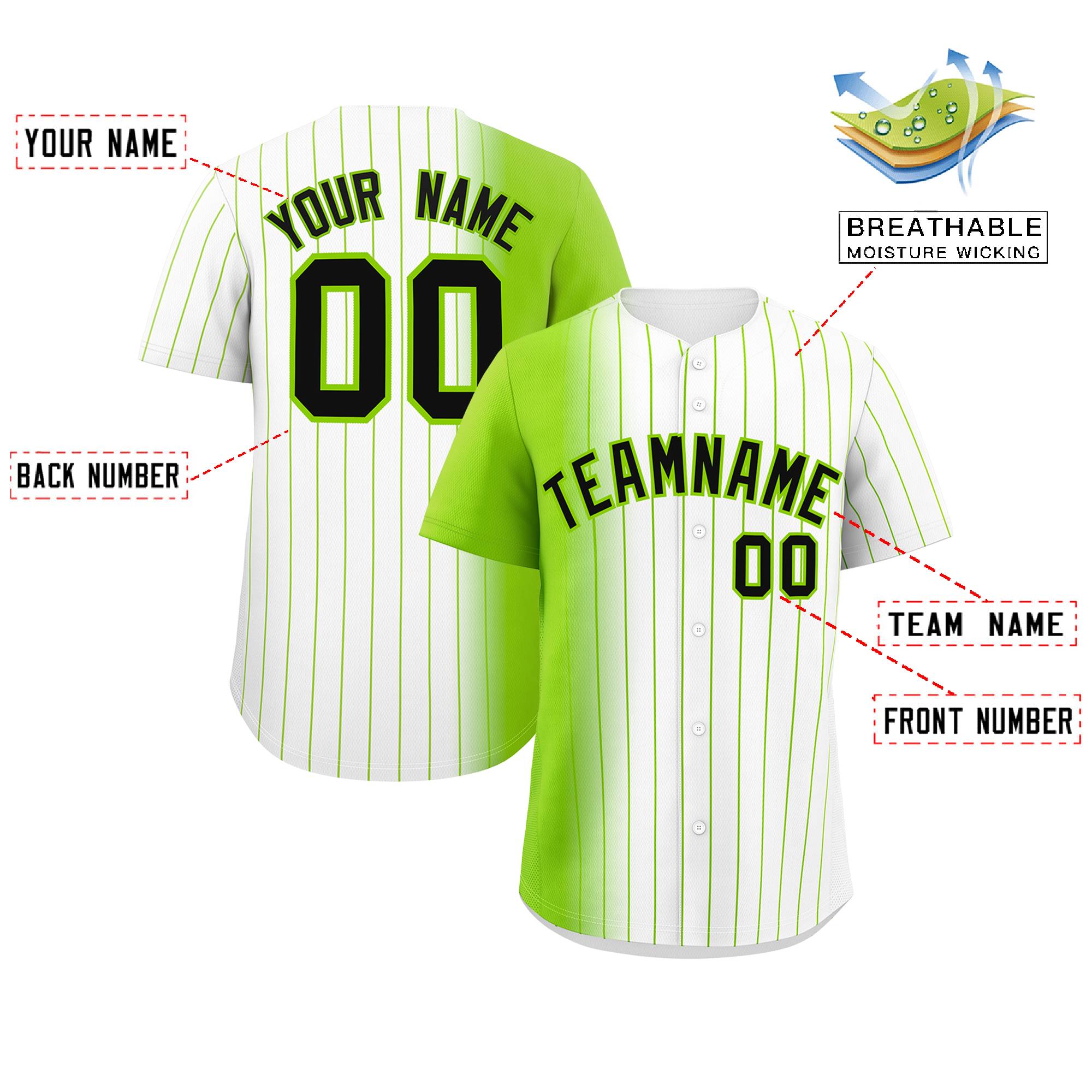 Custom White Neon Green Pinstripe Personalized Gradient Authentic Baseball Jersey