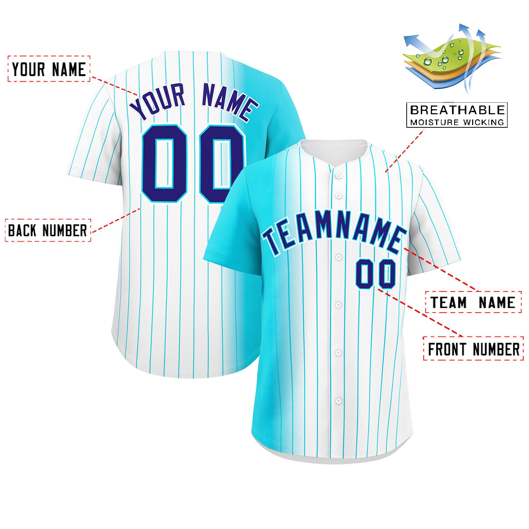 Custom White Sky Blue Pinstripe Personalized Gradient Authentic Baseball Jersey