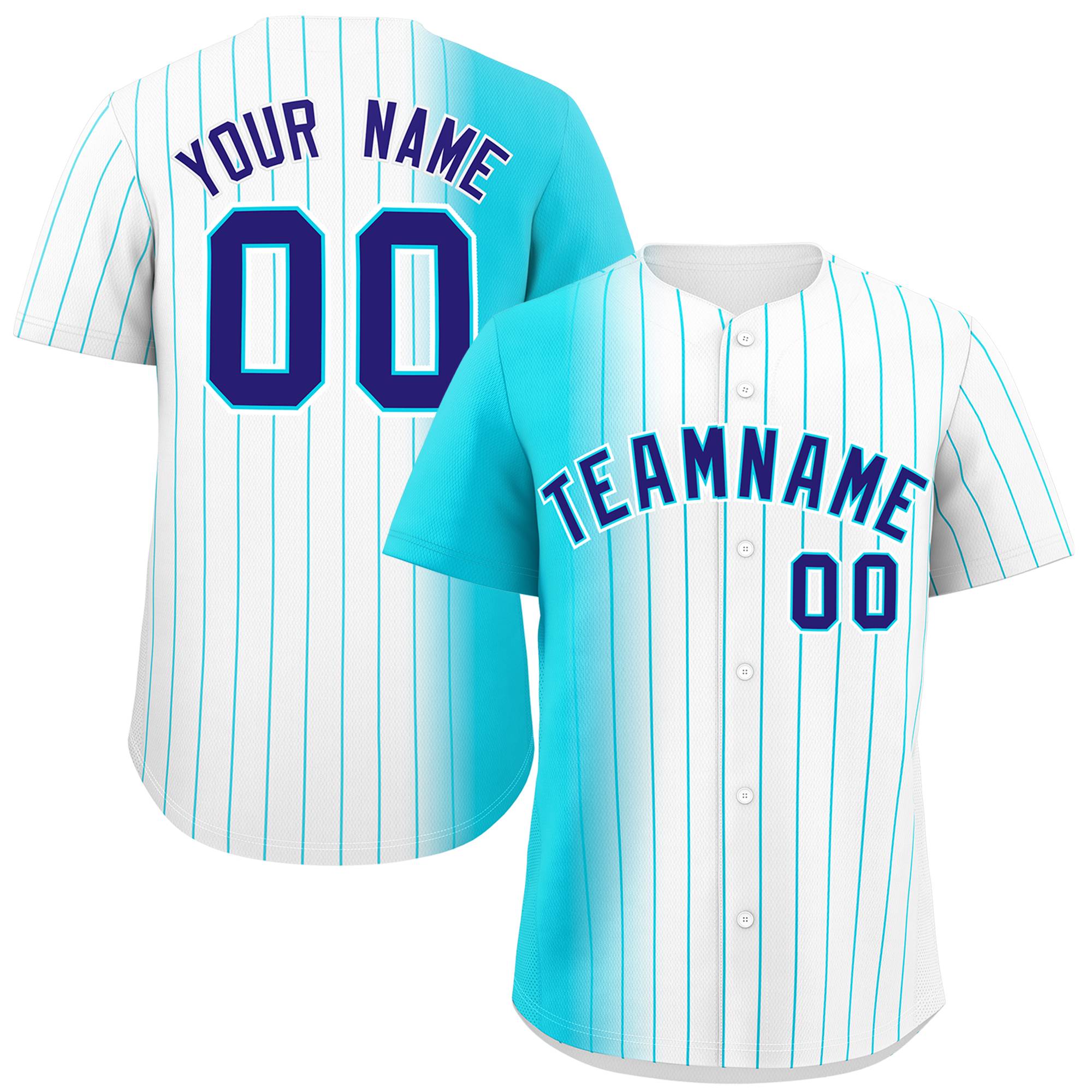 Custom White Sky Blue Pinstripe Personalized Gradient Authentic Baseball Jersey