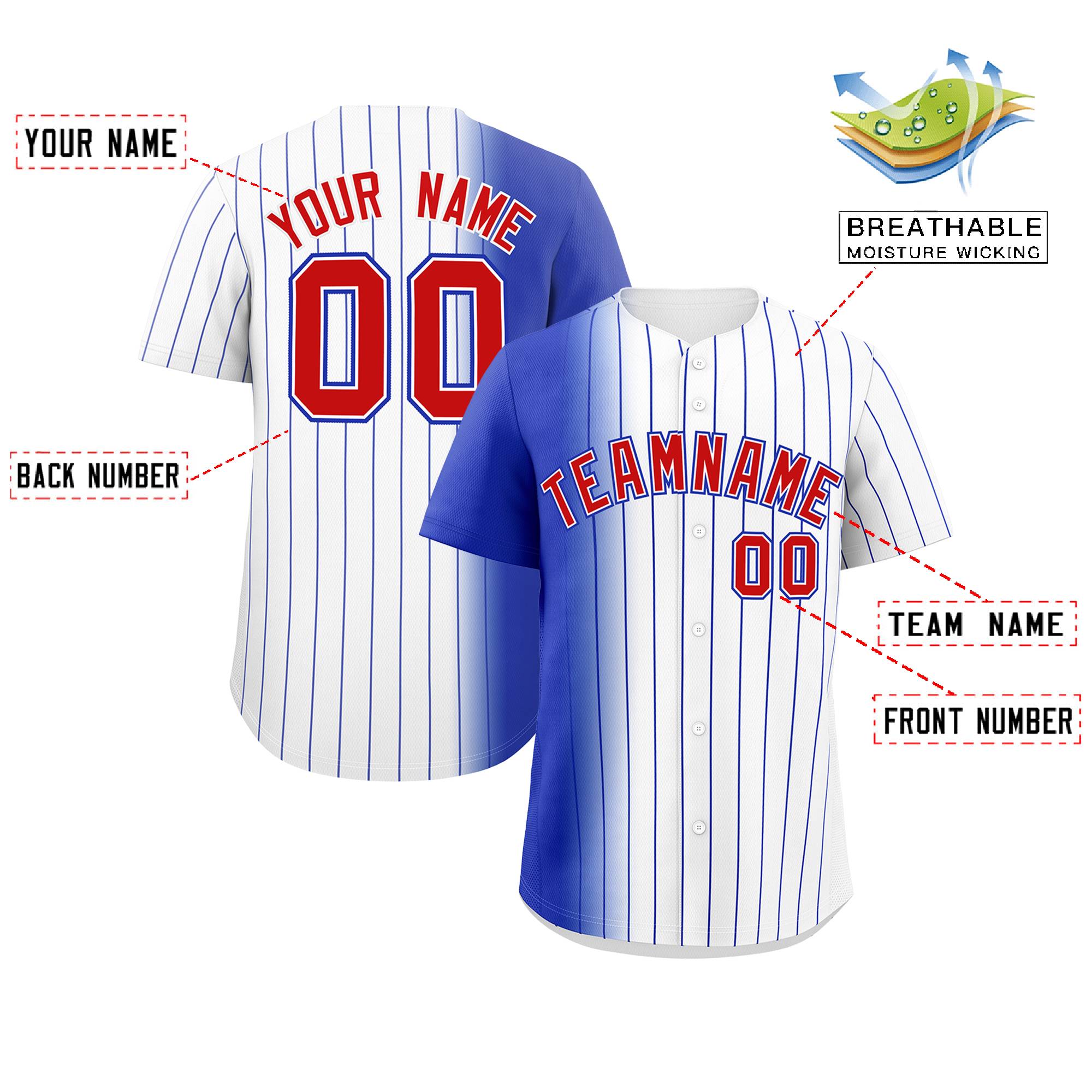 Custom White Royal Pinstripe Personalized Gradient Authentic Baseball Jersey