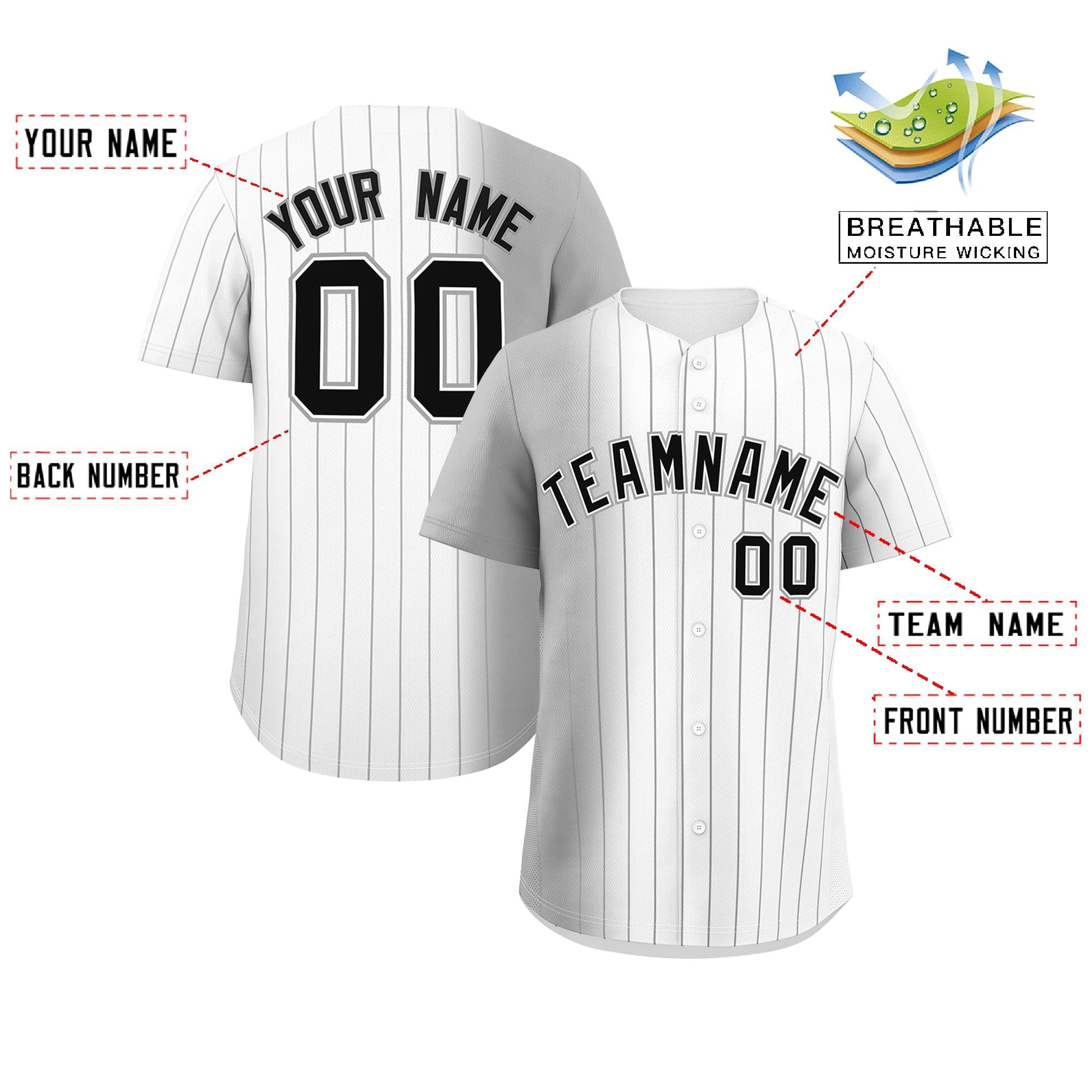 Custom White Gray Pinstripe Personalized Gradient Authentic Baseball Jersey