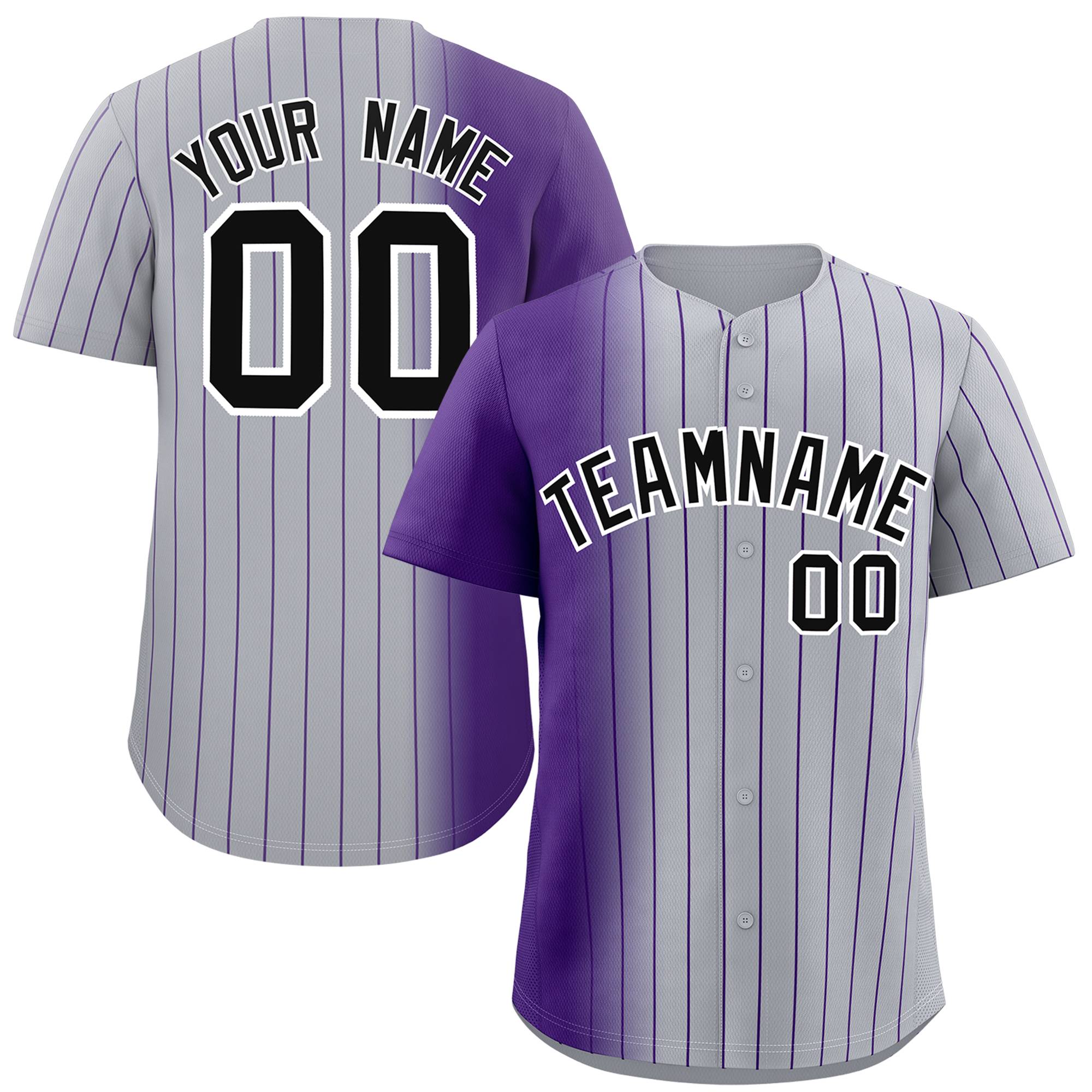 Custom Gray Purple Pinstripe Personalized Gradient Authentic Baseball Jersey