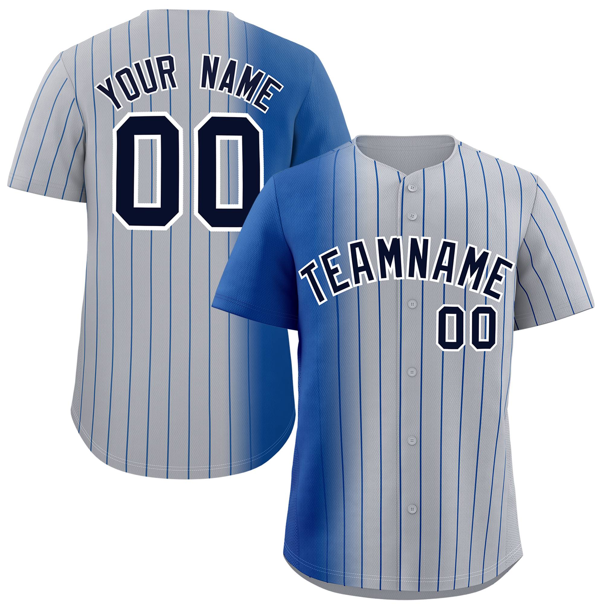 Custom Gray Royal Pinstripe Personalized Gradient Authentic Baseball Jersey