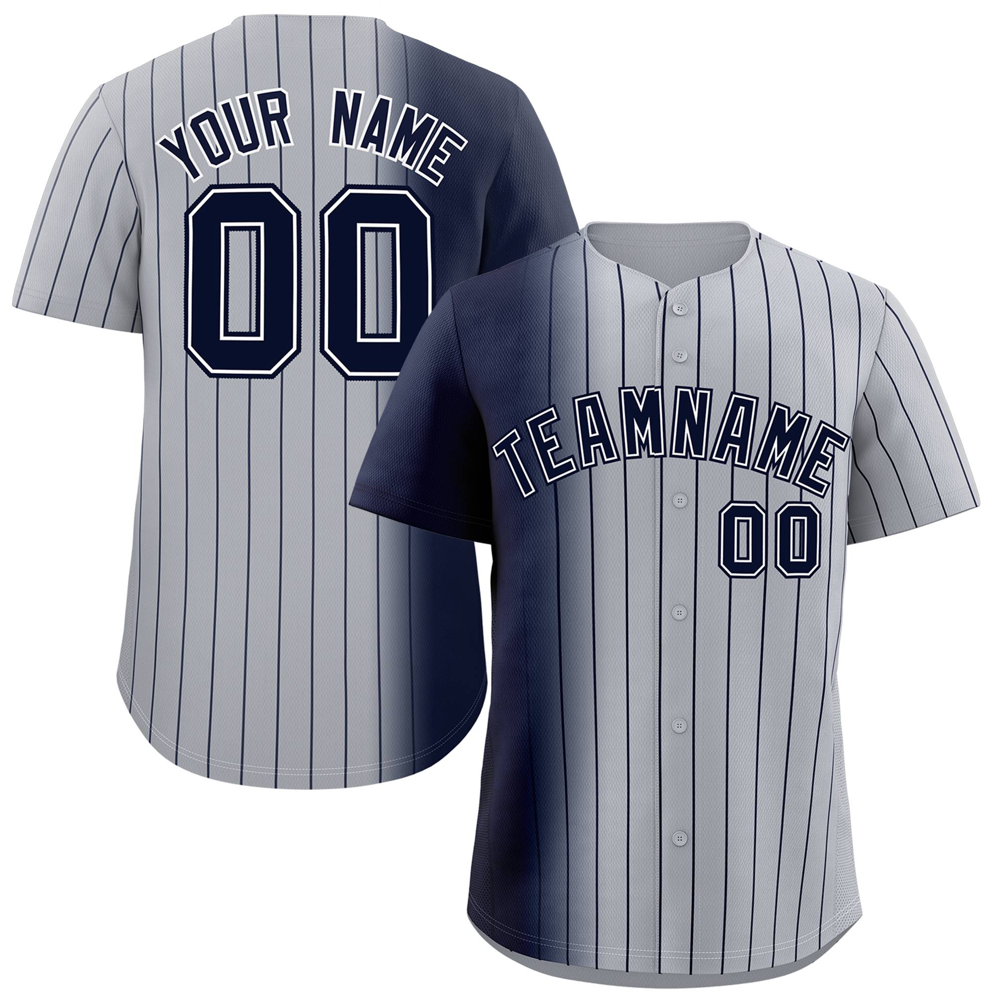 Custom Gray Navy Pinstripe Personalized Gradient Authentic Baseball Jersey